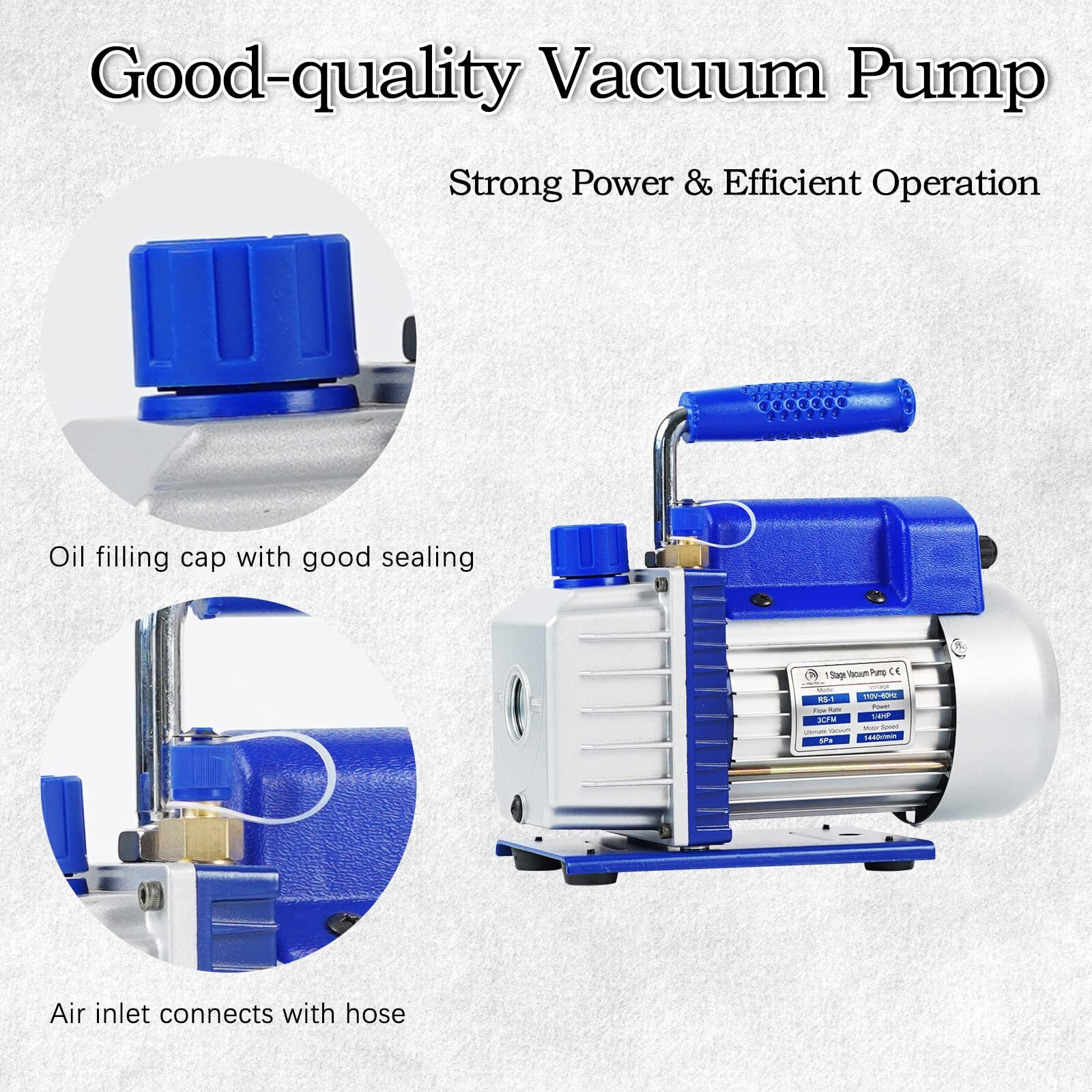 P Pbautos 3Cfm 1/4Hp Single Stage Vacuum Pump And 3-Way Manifold Gauge Set For R12, R22, R134A, R502 Refrigerants For Hvac Refrigeration Recharging And Maintenance, No Oil Included