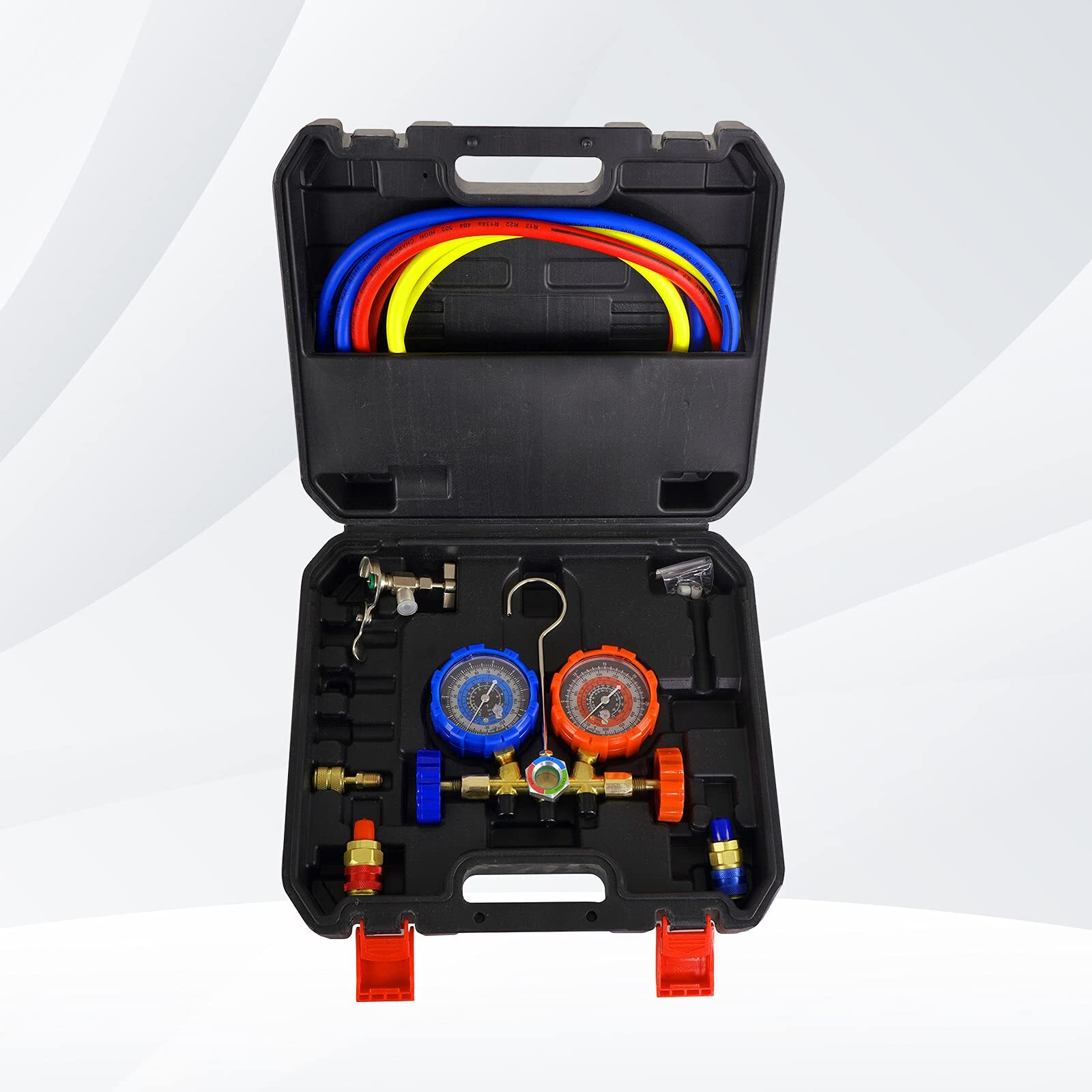 P Pbautos 3Cfm 1/4Hp Single Stage Vacuum Pump And 3-Way Manifold Gauge Set For R12, R22, R134A, R502 Refrigerants For Hvac Refrigeration Recharging And Maintenance, No Oil Included