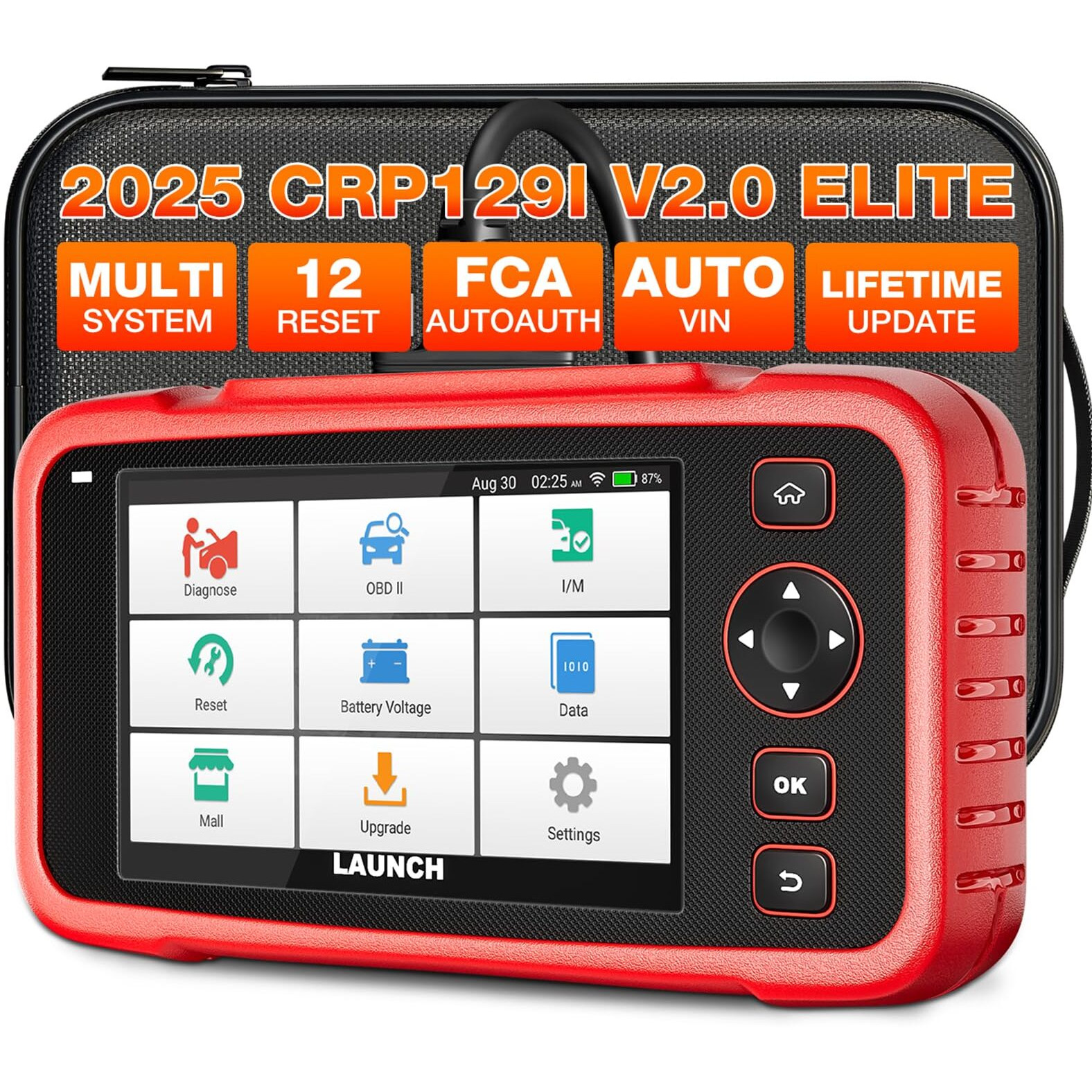 Launch Crp129I V2.0 2025 Obd2 Scanner, Abs/Srs/At/Eng Car Diagnostic Tool, 12 Reset Services Tpms/Oil/Epb/Sas/Bms/Dpf/Throttle Reset, Injector Coding, Fca Autoauth, Lifetime Update