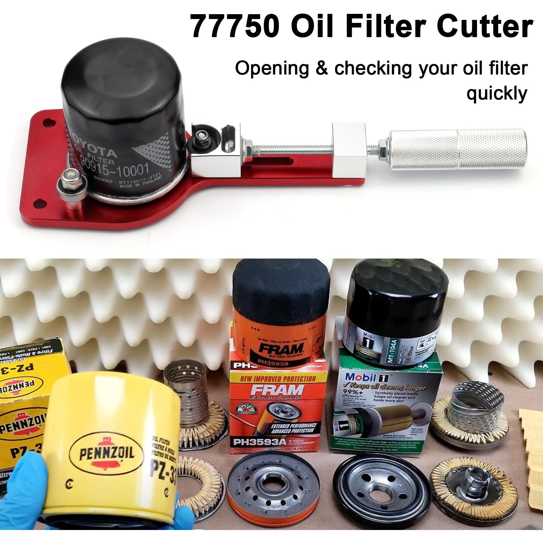 Sporthfish 77750 Oil Filter Cutter 2-3/8''-5'' Cutting Range Oil Filter Cutting Tool With A Spare Cutting Blade Can Opener For Car Airplane Lawnmower Motorcycle Filter Use, Aluminum Alloy, Red