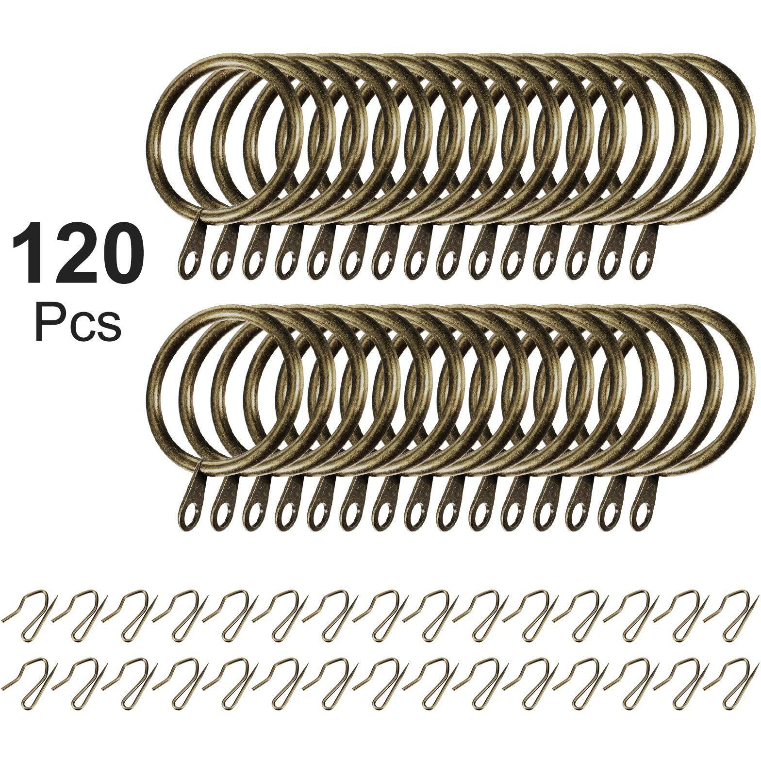 Hotop 60 Pieces 1.26 Inch Metal Drapery Curtain Rings Curtain Hanging Rings And 60 Pieces Metal Drapery Pin Hooks For Drapes Window Door Shower (Oil-Rubbed Bronze)