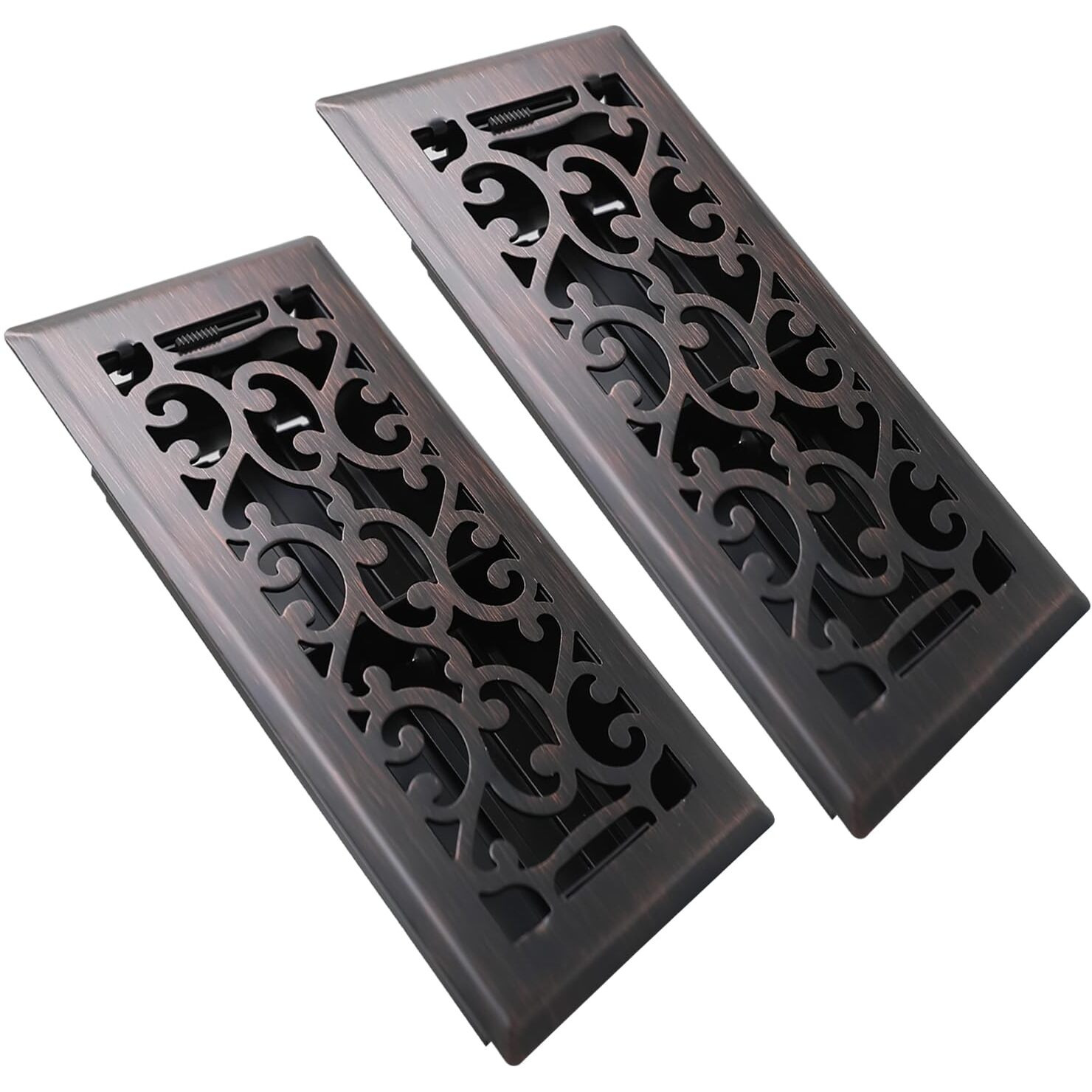 Sanycasa 4X8 Inches Air Floor Vents Register Ease Adjust Air Flow Savannah Design-Heavy Duty Walkable Steel Decorative Vent Covers For Home Floor - Oil Rubbed Bronze Floor Vent Covers - 2 Pack