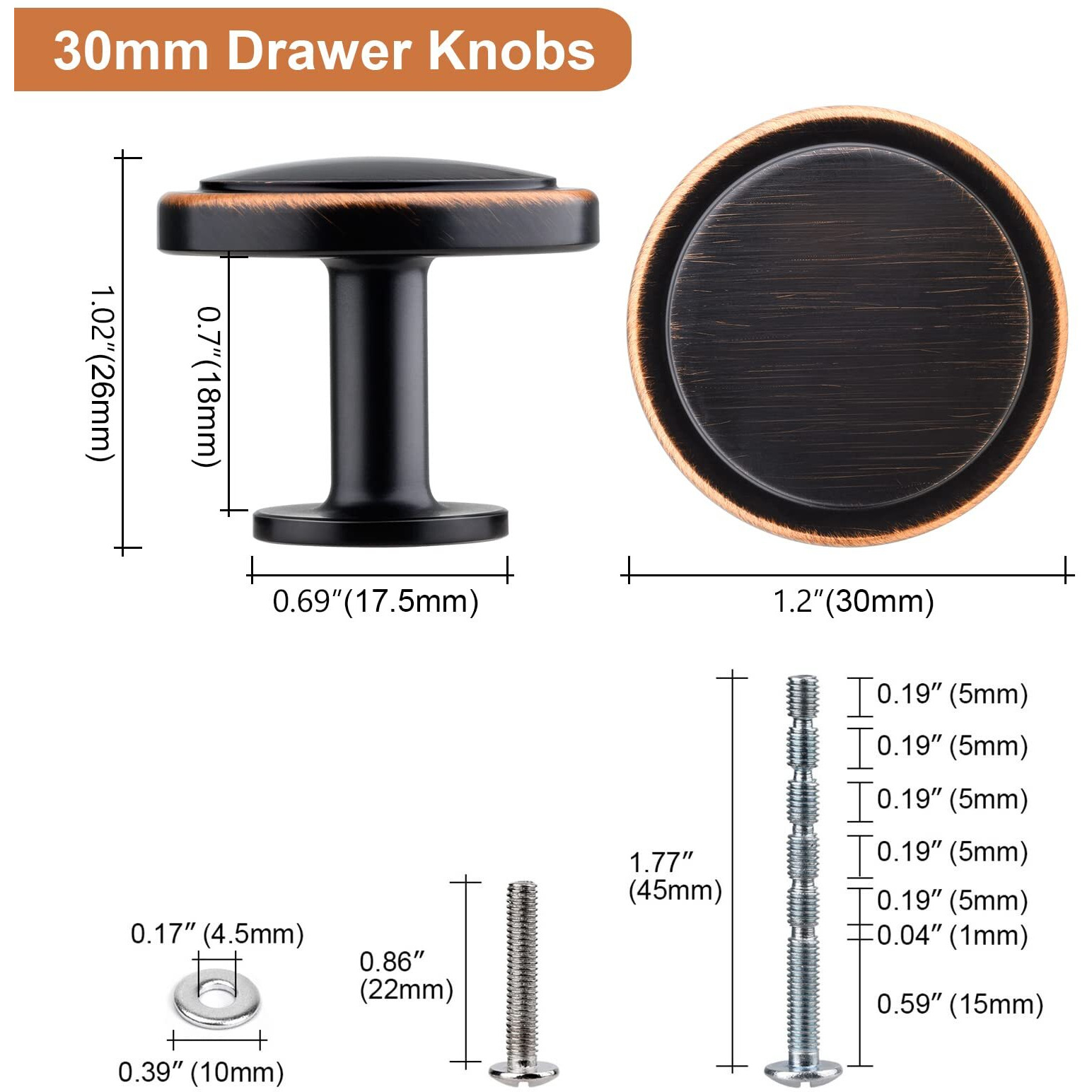 Weaverbird Round Brushed Oil Rubbed Bronze Finish Cabinet Knobs, Zinc Alloy Kitchen Drawer Hardware Knobs For Cabinets, 1-1/4"" Diameter, Pack Of 25