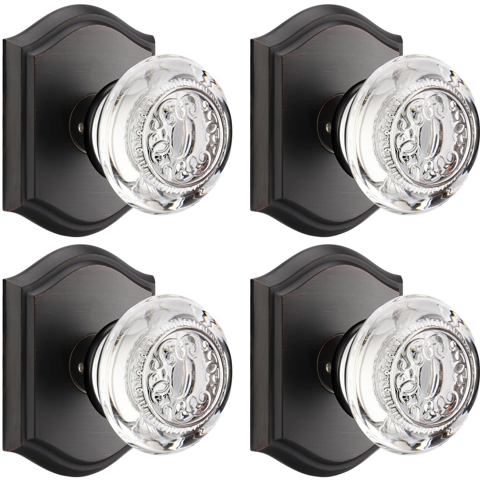 Clctk Dummy Glass Crystal Door Knobs, Oil Rubbed Bronze Dummy Door Handles For Hall Closet Bifold, 4 Pack