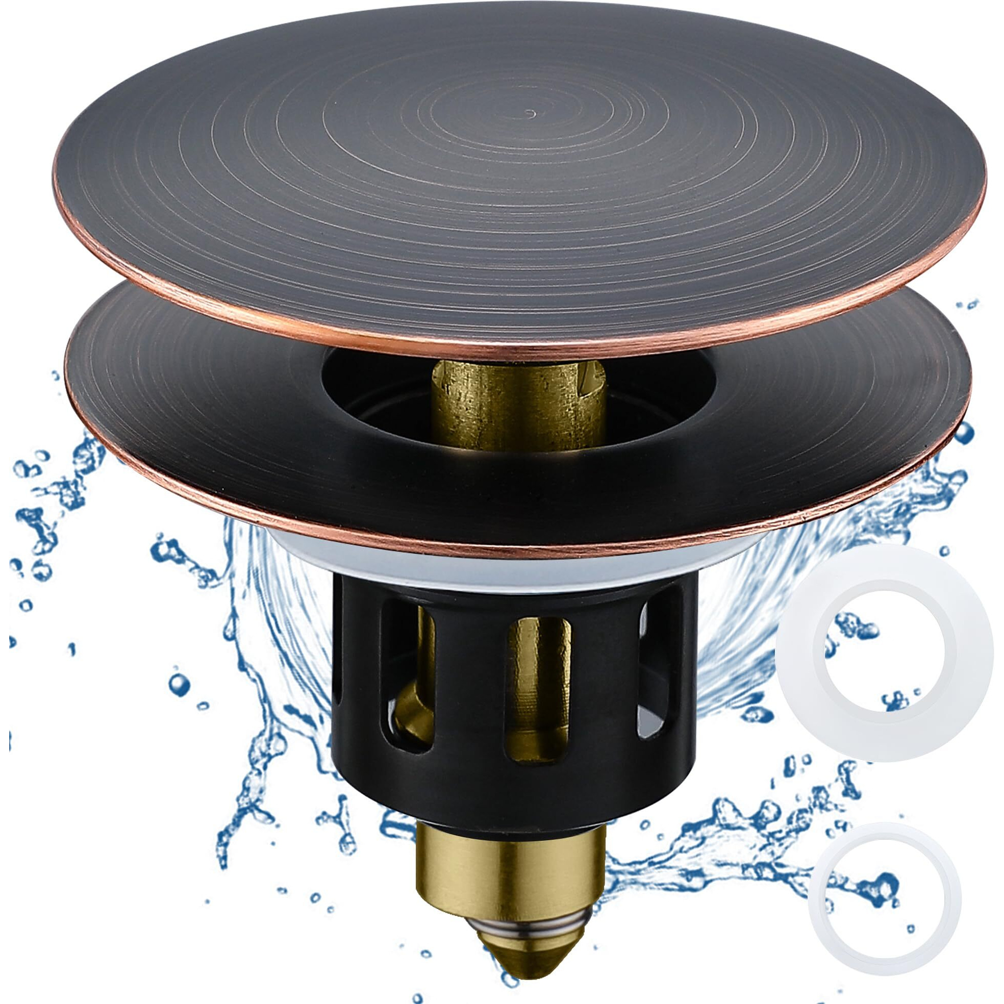 Tioriy Universal Bathroom Sink Stopper, For 1.1~1.5 Inch Drain Holes, Pop-Up Bathroom Sink Drain Strainer With Anti-Clogging Filter Basket, Bounce Filter With Hair Catcher (Oil Rubbed Bronze)