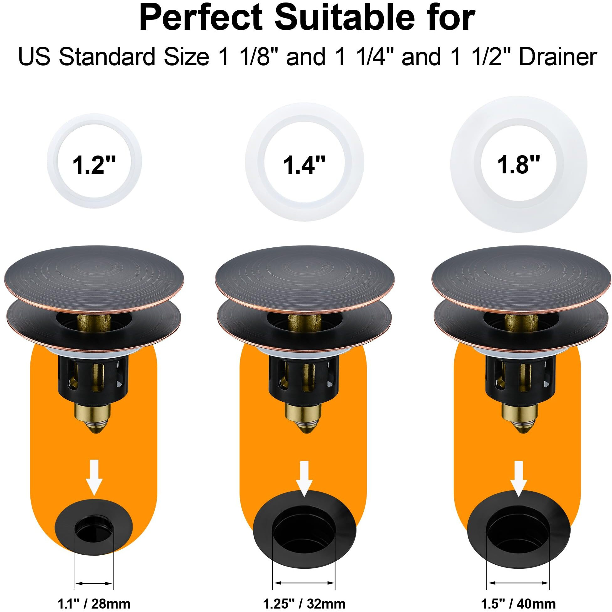 Tioriy Universal Bathroom Sink Stopper, For 1.1~1.5 Inch Drain Holes, Pop-Up Bathroom Sink Drain Strainer With Anti-Clogging Filter Basket, Bounce Filter With Hair Catcher (Oil Rubbed Bronze)