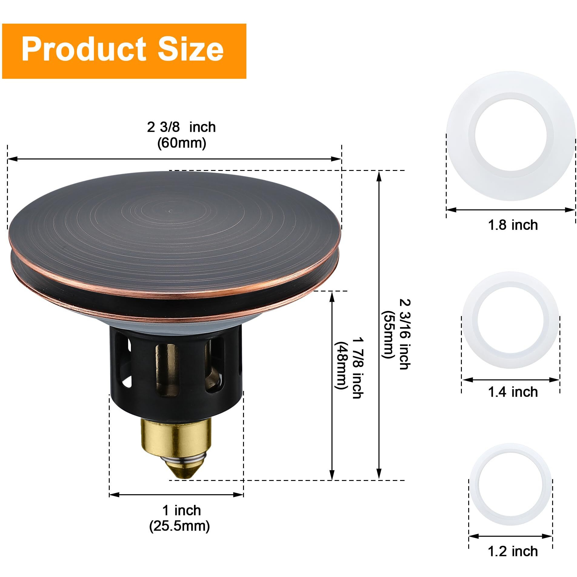 Tioriy Universal Bathroom Sink Stopper, For 1.1~1.5 Inch Drain Holes, Pop-Up Bathroom Sink Drain Strainer With Anti-Clogging Filter Basket, Bounce Filter With Hair Catcher (Oil Rubbed Bronze)