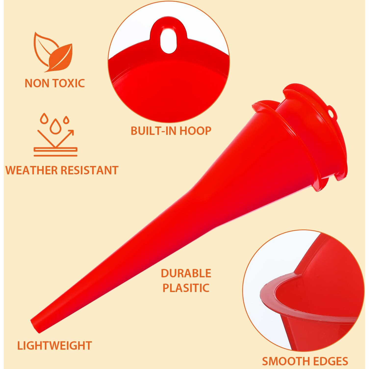 2 Pcs Oil Funnel, Long Neck Funnel Multi-Purpose Spill Saver Plastic Funnels For Filling Automotive Oils Lubricants Engine Oils Water Diesel Fuel Kerosene And Other Liquids(Red)