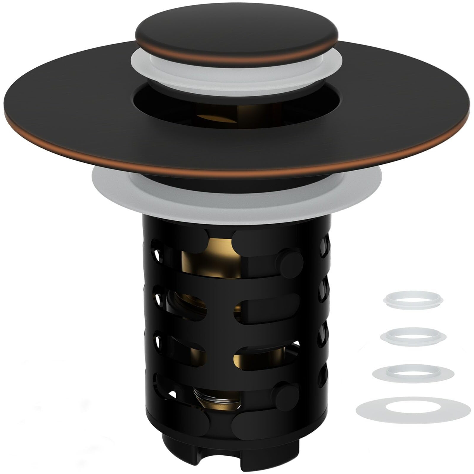 Ifealclear Upgraded 4-In-1 Bathroom Sink Drain Strainer, Universal Pop Up Sink Stopper With 2-Layer Detachable Hair Catcher Filter Basket, Drain Stopper Fit 1.1""-2.36"" Us Basin, Oil Rubbed Bronze