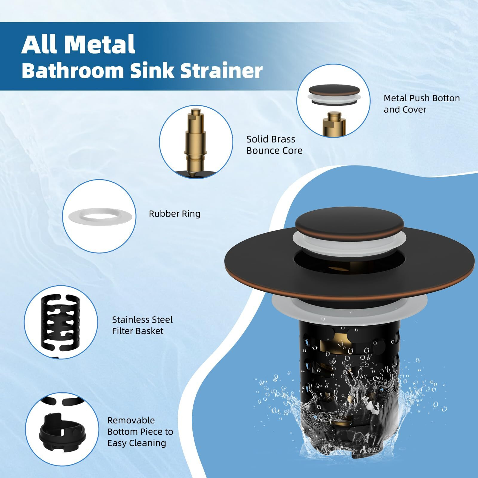 Ifealclear Upgraded 4-In-1 Bathroom Sink Drain Strainer, Universal Pop Up Sink Stopper With 2-Layer Detachable Hair Catcher Filter Basket, Drain Stopper Fit 1.1""-2.36"" Us Basin, Oil Rubbed Bronze