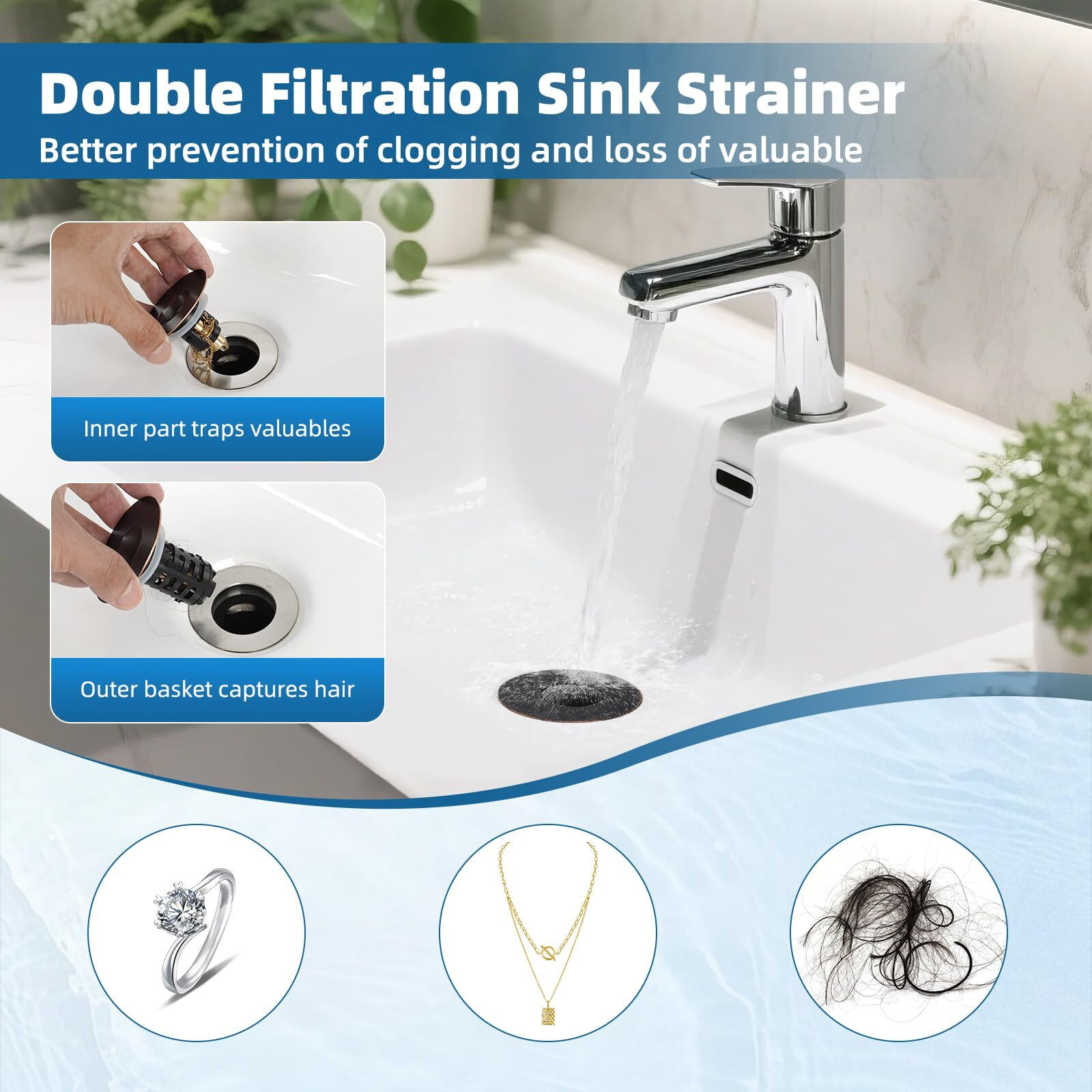 Ifealclear Upgraded 4-In-1 Bathroom Sink Drain Strainer, Universal Pop Up Sink Stopper With 2-Layer Detachable Hair Catcher Filter Basket, Drain Stopper Fit 1.1""-2.36"" Us Basin, Oil Rubbed Bronze