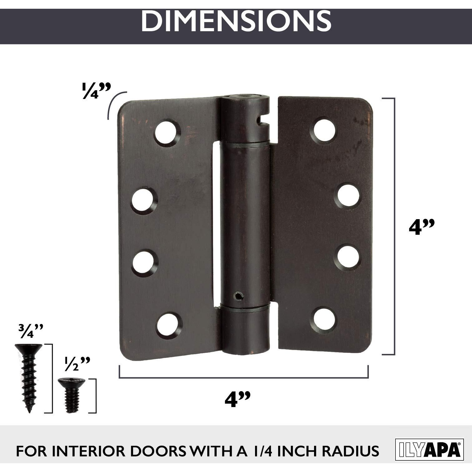 Ilyapa Self Closing Door Hinges, 2 Pack, Oil Rubbed Bronze Mortise Spring Type - 4 X 4 Inch Interior Spring Hinges For Doors With 1/4"" Radius Corners