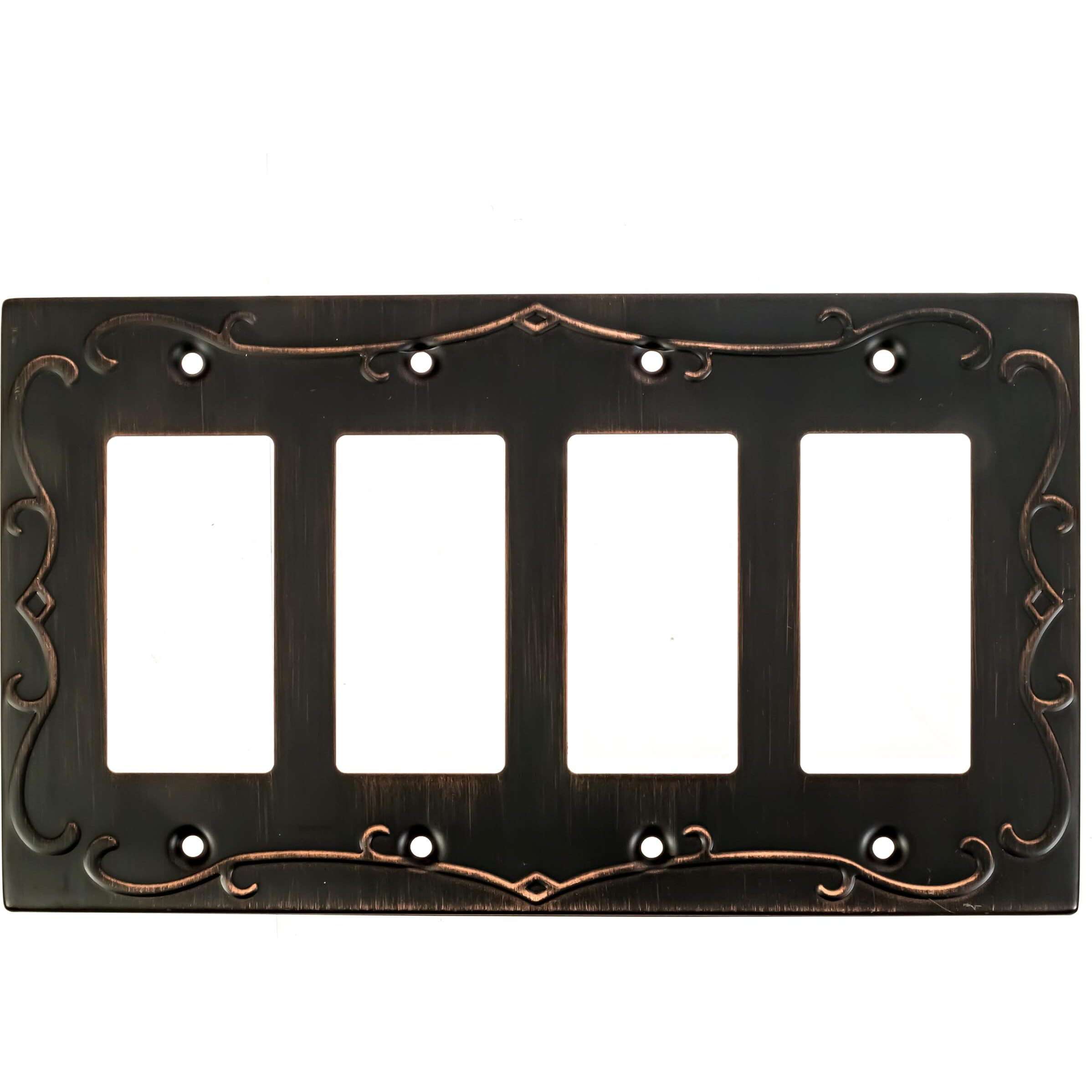 Sleeklighting | Wall Plates Decorative Regal Scrollwork Oil Rubbed Bronze | Electric Outlet And Switch Covers| Style 4 Gang Decorator (1 Pack)