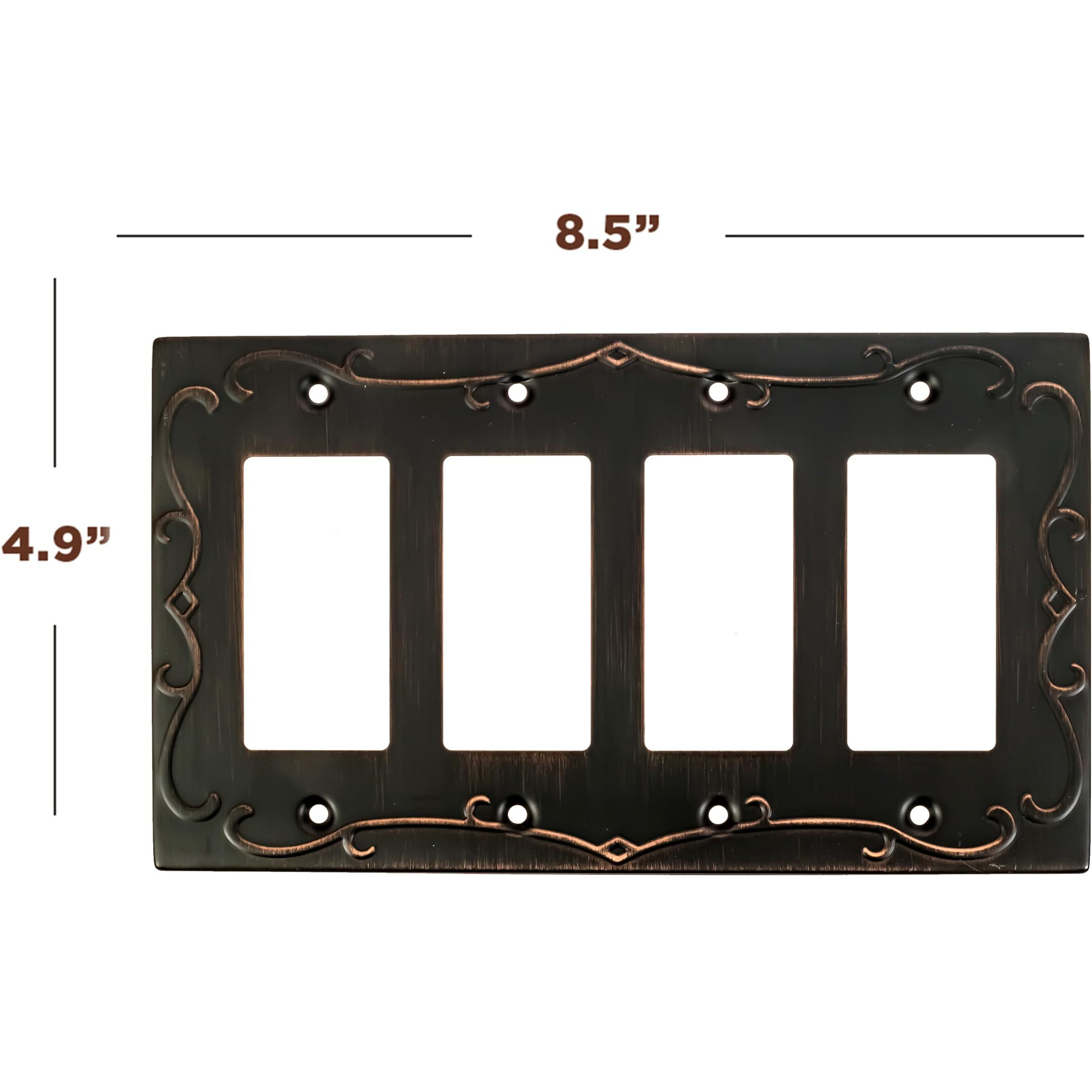 Sleeklighting | Wall Plates Decorative Regal Scrollwork Oil Rubbed Bronze | Electric Outlet And Switch Covers| Style 4 Gang Decorator (1 Pack)