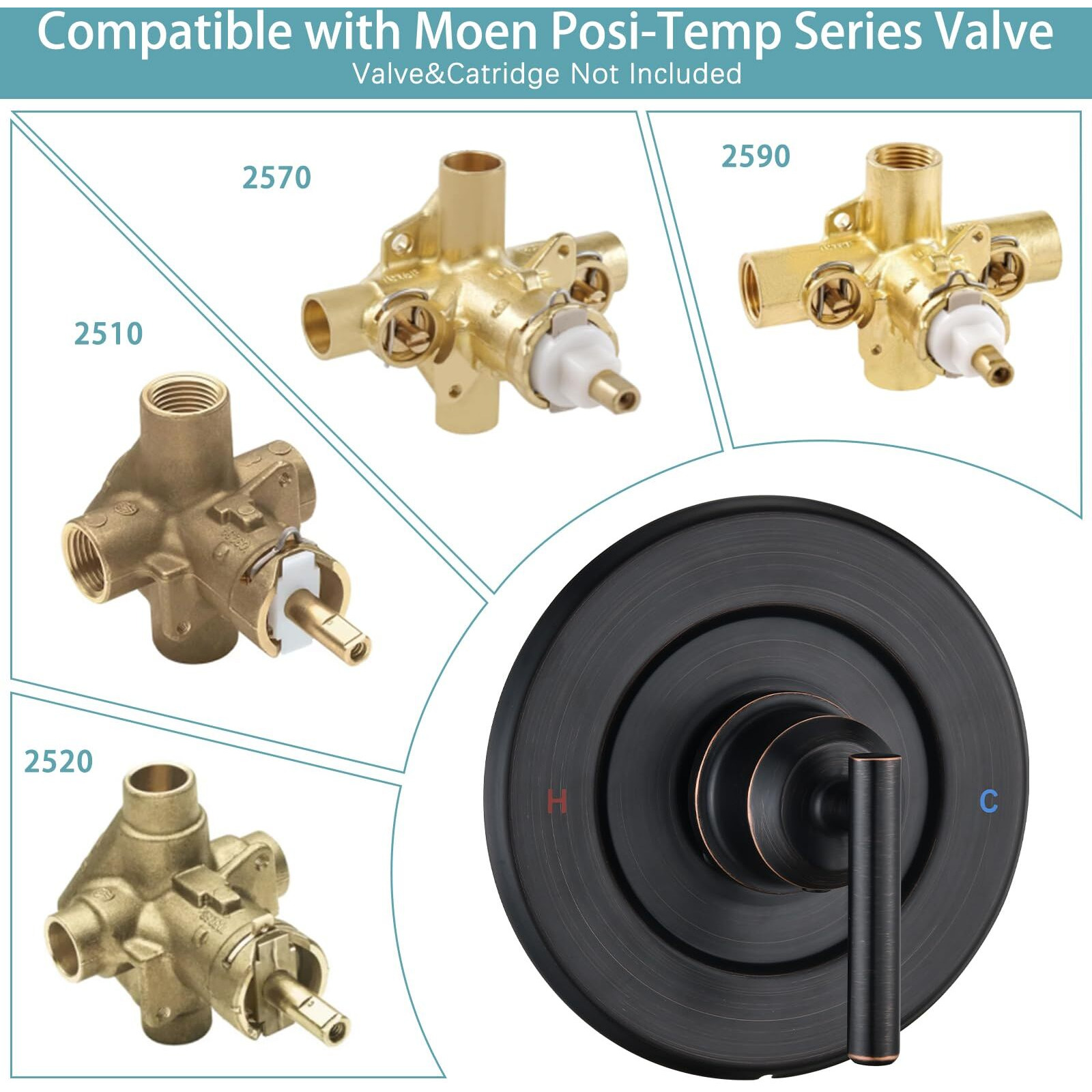 Replacement For Moen Gibson Posi-Temp Pressure-Balancing Valve Only Shower Faucet Trim Kit (Valve& Catridge Not Inclued), Volume And Temperature Control Level Handle, Oil Rubbed Bronze