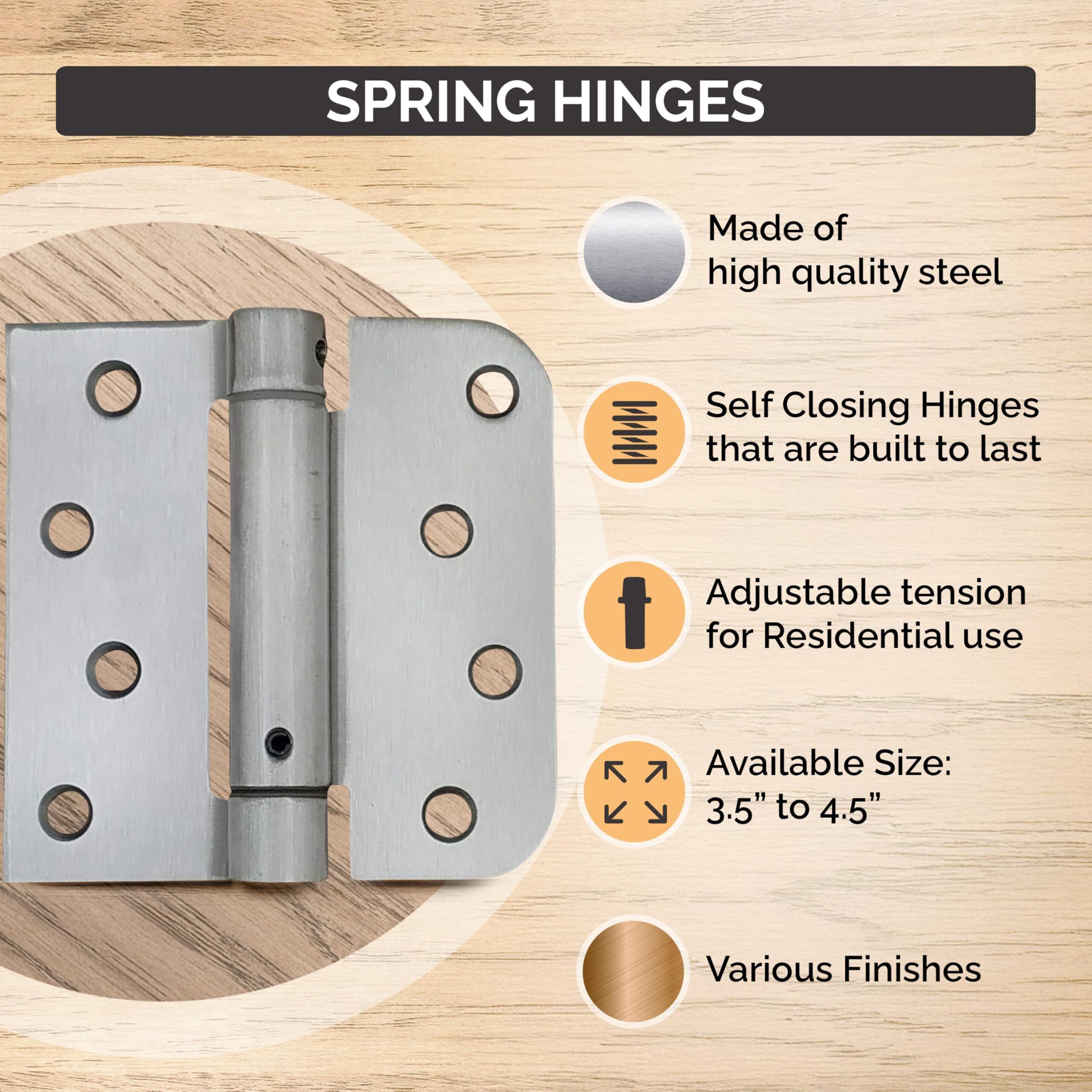 Hinge Outlet Spring Self-Closing Hinges, 4 Inch Square With 5/8 Inch Oil Rubbed Bronze Finish - Adjustable Door Closing - 6 Pack For 2 Or 3 Doors