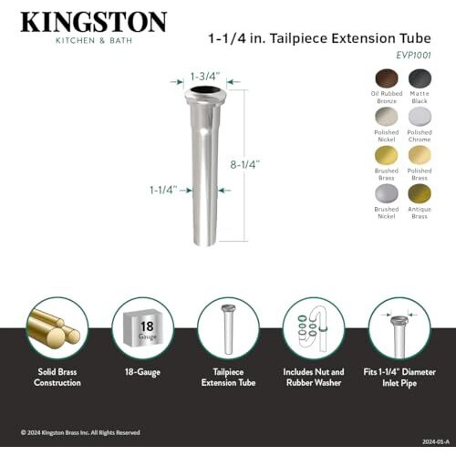 Kingston Brass Fauceture Evp1005 Century 8-Inch X 1-1/4 Inch O.D Slip Joint Brass Extension Tube, Oil Rubbed Bronze