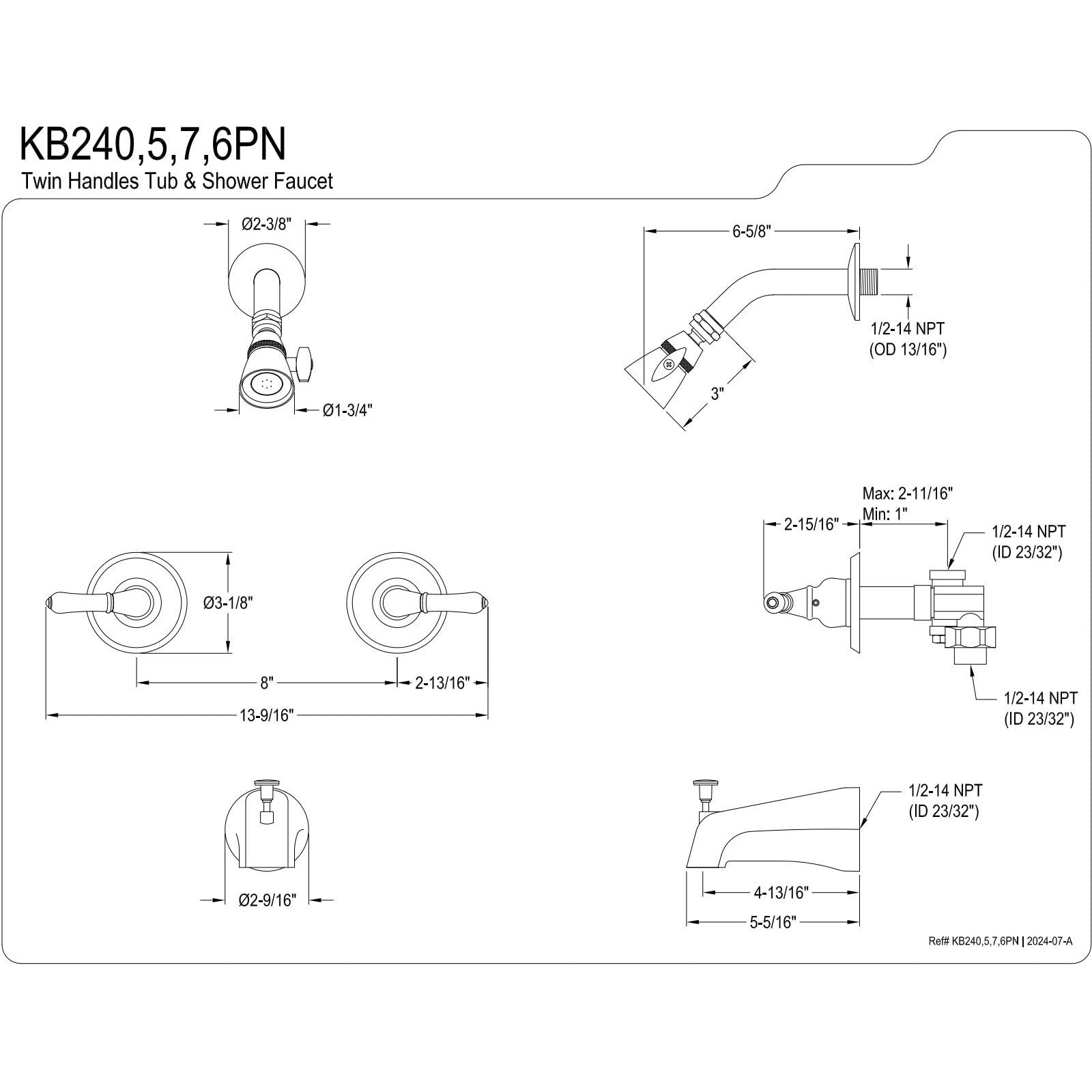 Kingston Brass Kb245 Magellan Tub And Shower Faucet 2-Magellan Handles, Oil Rubbed Bronze