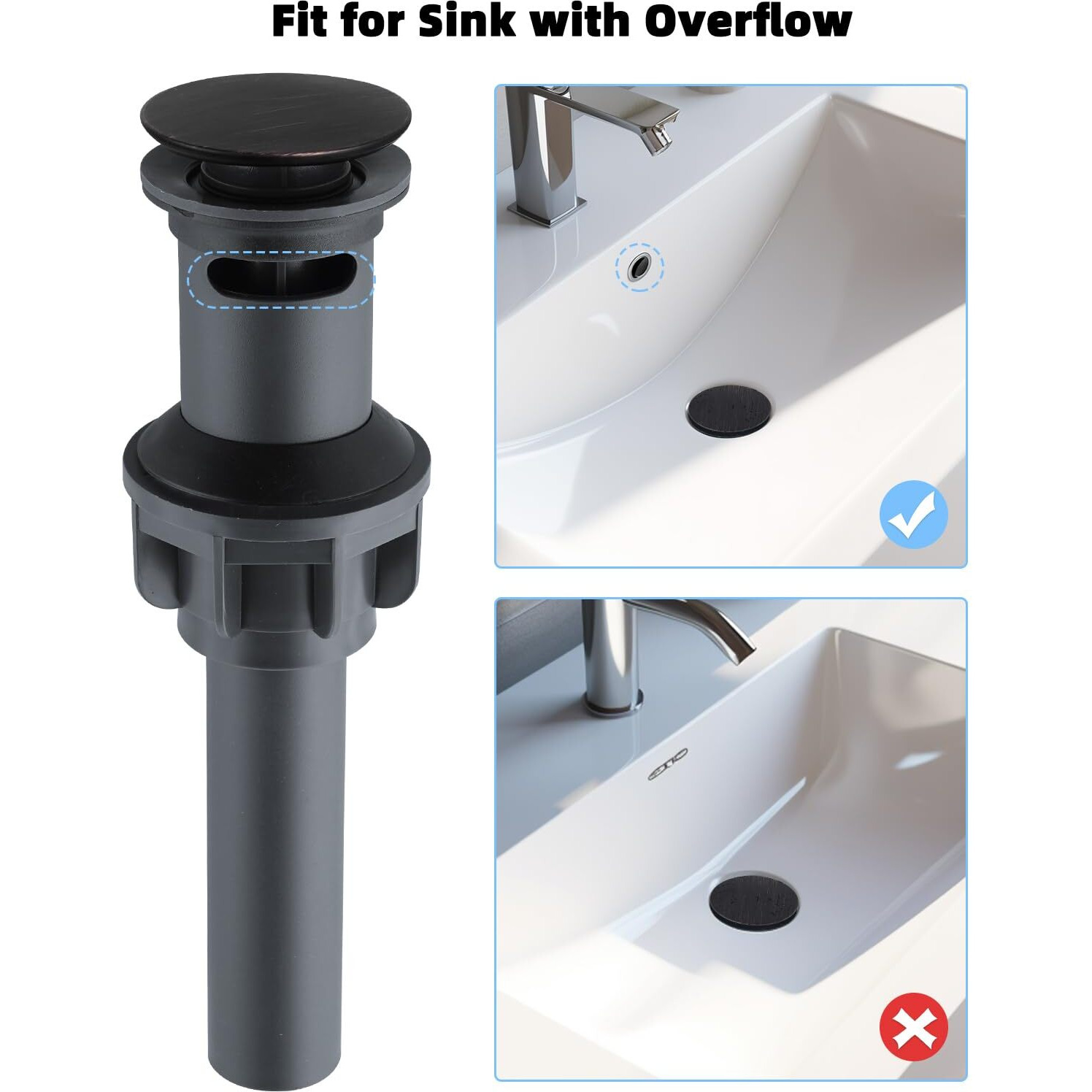 Hygie Rinse 2Pack Bathroom Sink Drain With Overflow, Pop Up Bathroom Sink Stopper For Vessel Sink, Push And Seal Vessel Sink Drainer Stopper, Anti-Clogging Strainer, Oil Rubbed Bronze