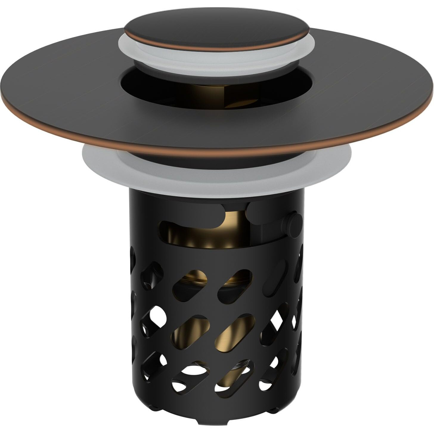 Ifealclear All Metal Bathroom Sink Stopper, Pop Up Sink Drain Strainer With Removable Stainless Steel Filter Basket, Universal For 1.1""-2.36"" Sink, Brass Bounce Core, Hair Catcher, Oil Rubbed Bronze