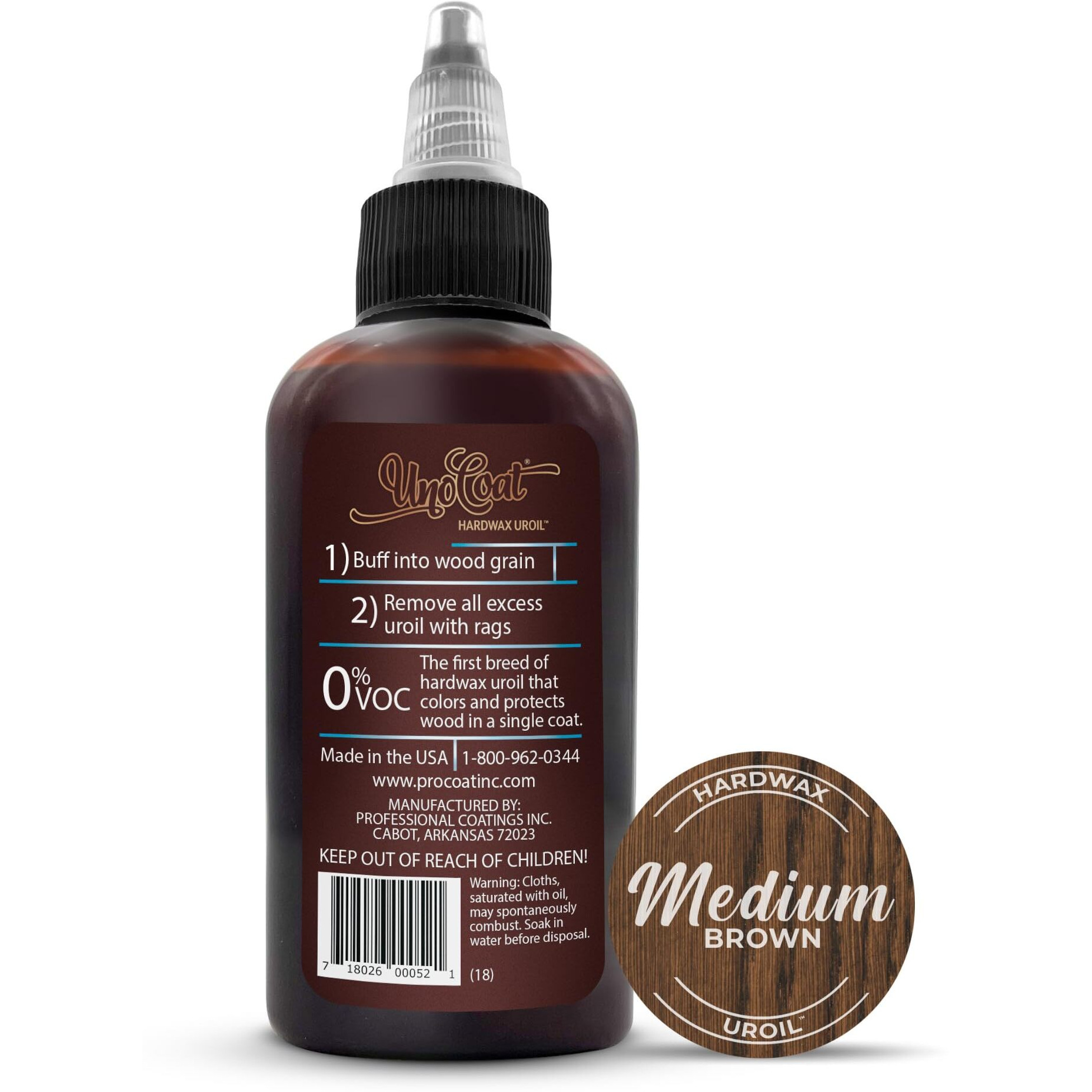 Unocoat Hardwax Uroil Color Samples - Made In Usa - Advanced Wood Grain Treatment For Indoor Applications, Urethane-Modified Hard Wax Oil, For Any Wood Species - 2 Oz / 59 Ml - Medium Brown