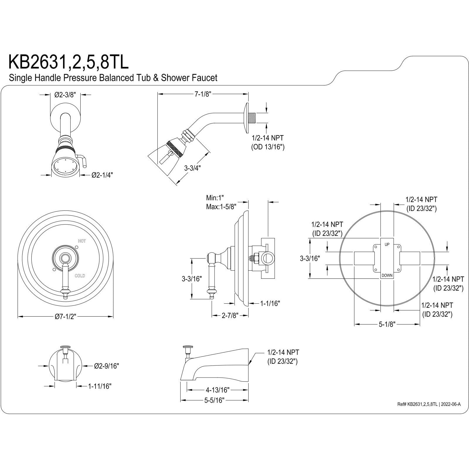 Kingston Brass Kb2635Tl Templeton Tub & Shower Faucet, Oil Rubbed Bronze