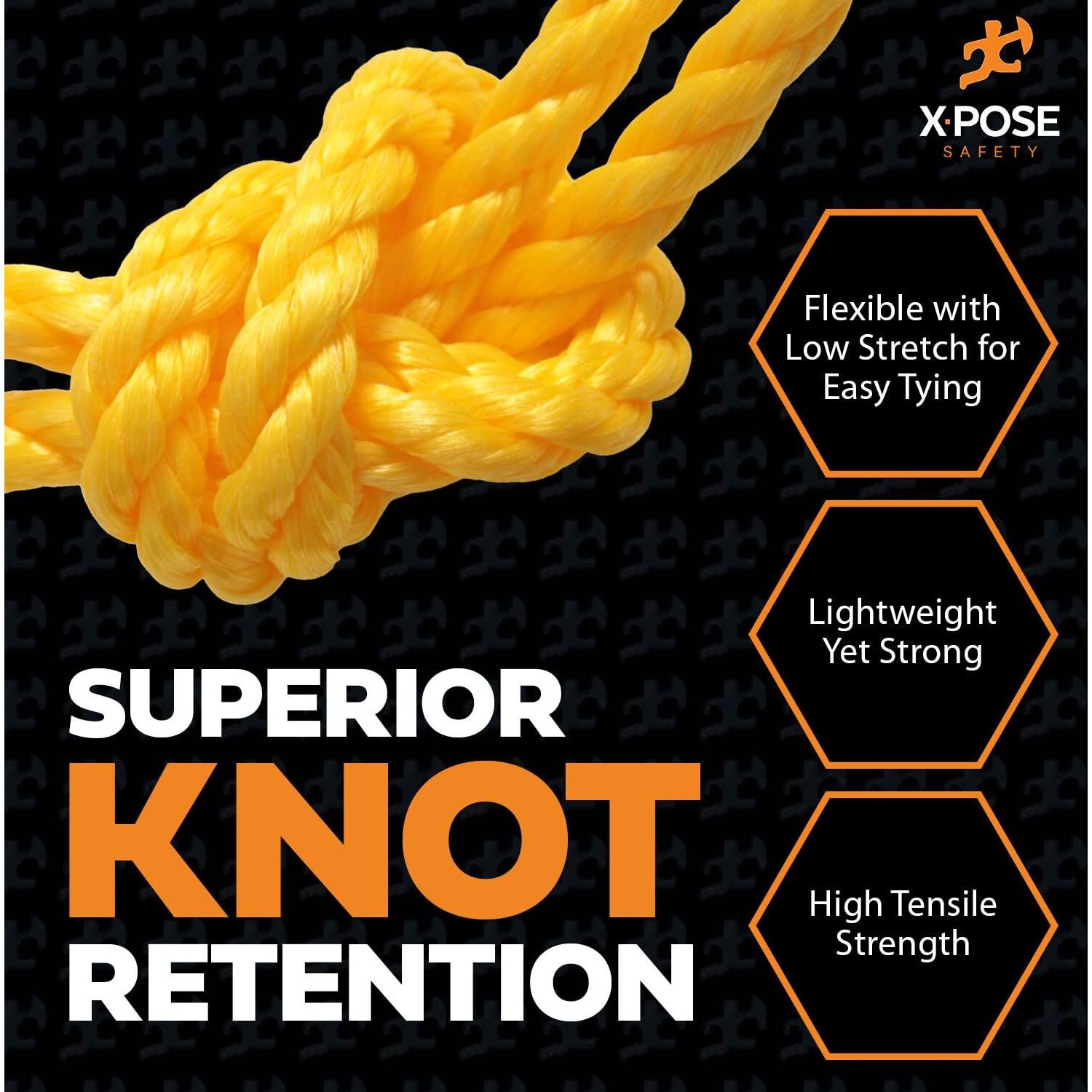 Yellow Twisted Polypropylene Rope, 1/4"" Thickness X 100' Length Heavy Duty Poly Ropes For Outdoor And Marine Use, Yellow Rope For Visibility & Safety