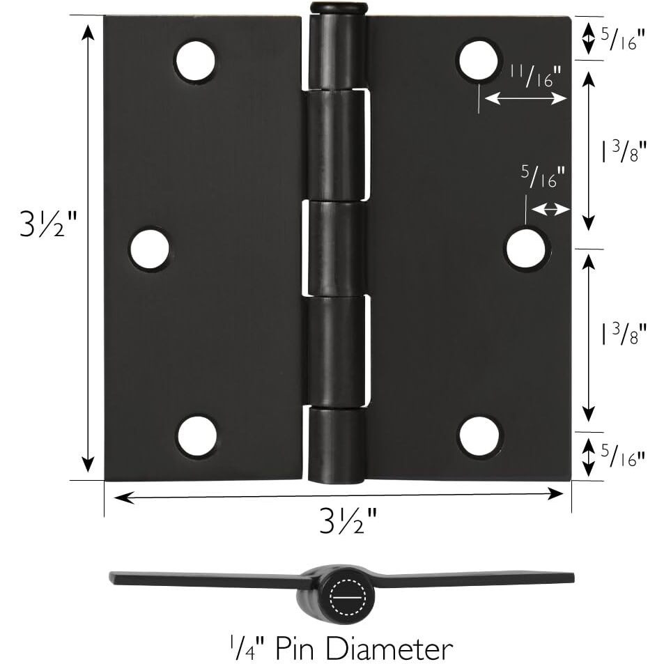 6-Pack Oil Rubbed Bronze Door Hinges - 3.5-Inch X 3.5-Inch - Square Corner Radius Steel Door Hinge - Fits Standard Doors - Design House 185959