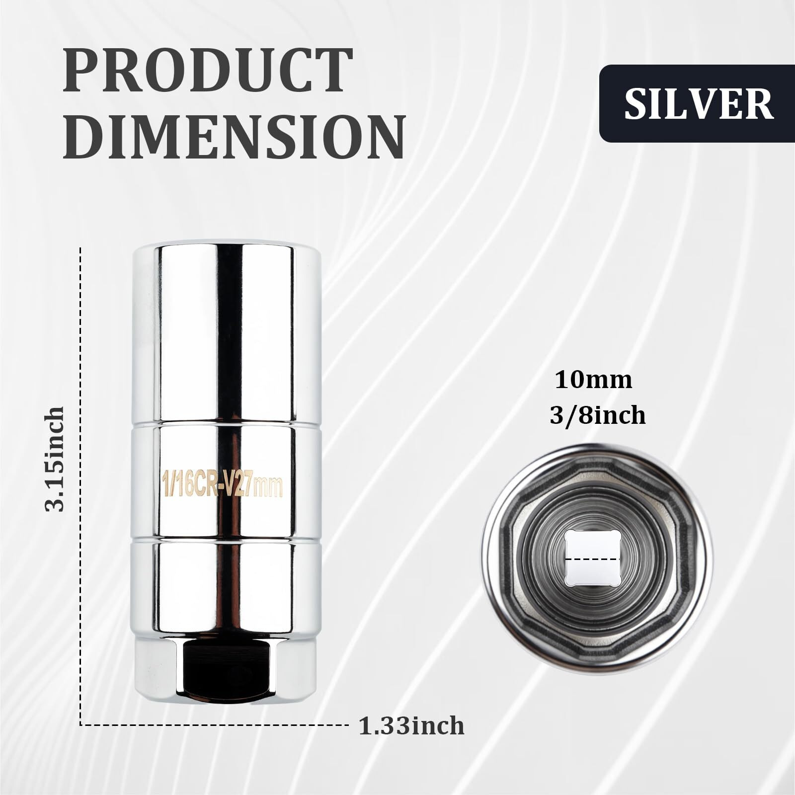 Figpade Oil Pressure Sensor Socket,Hexagonal Drive-27Mm Socket Socket For Removing Oil Sending Unit,Heavy Duty Chrome Molybdenum Steel 1 1/16 Socket Fits 3/8"" Drive,1 1/8"" Hex Wrench (Silver)