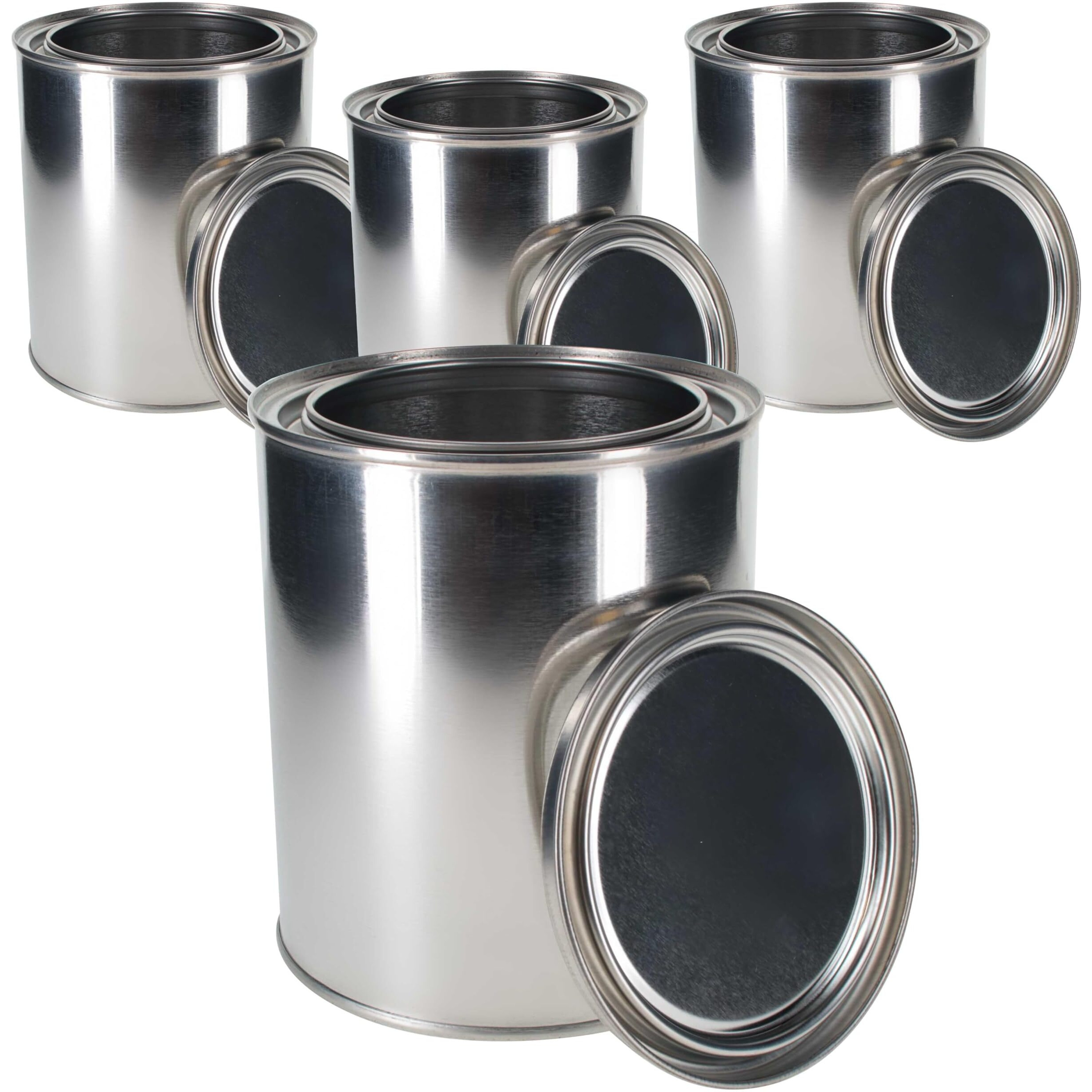 Master Elite 1 Quart Unlined Empty Metal Paint Can Bucket With Lids, Pack Of 4 - Triple Tight Lid Seal, 32 Fl. Oz. Steel Coating Storage Container Tin - Store Leftover Oil-Based Paint, Automotive, Art