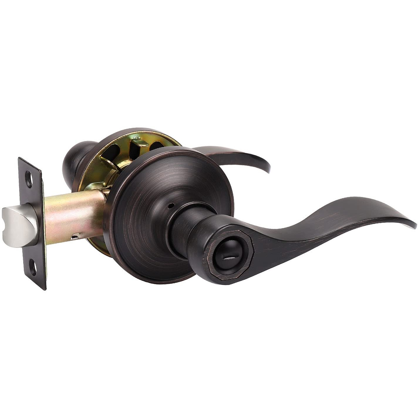 Knobwell 1 Pack Oil Rubbed Bronze Door Levers Privacy Door Knob Handles For Bedroom/Bathroom With Thumb Turn Lock Inside, Reversible For Right Or Left