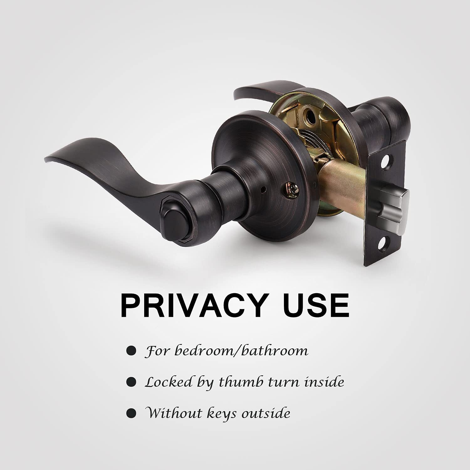 Knobwell 1 Pack Oil Rubbed Bronze Door Levers Privacy Door Knob Handles For Bedroom/Bathroom With Thumb Turn Lock Inside, Reversible For Right Or Left