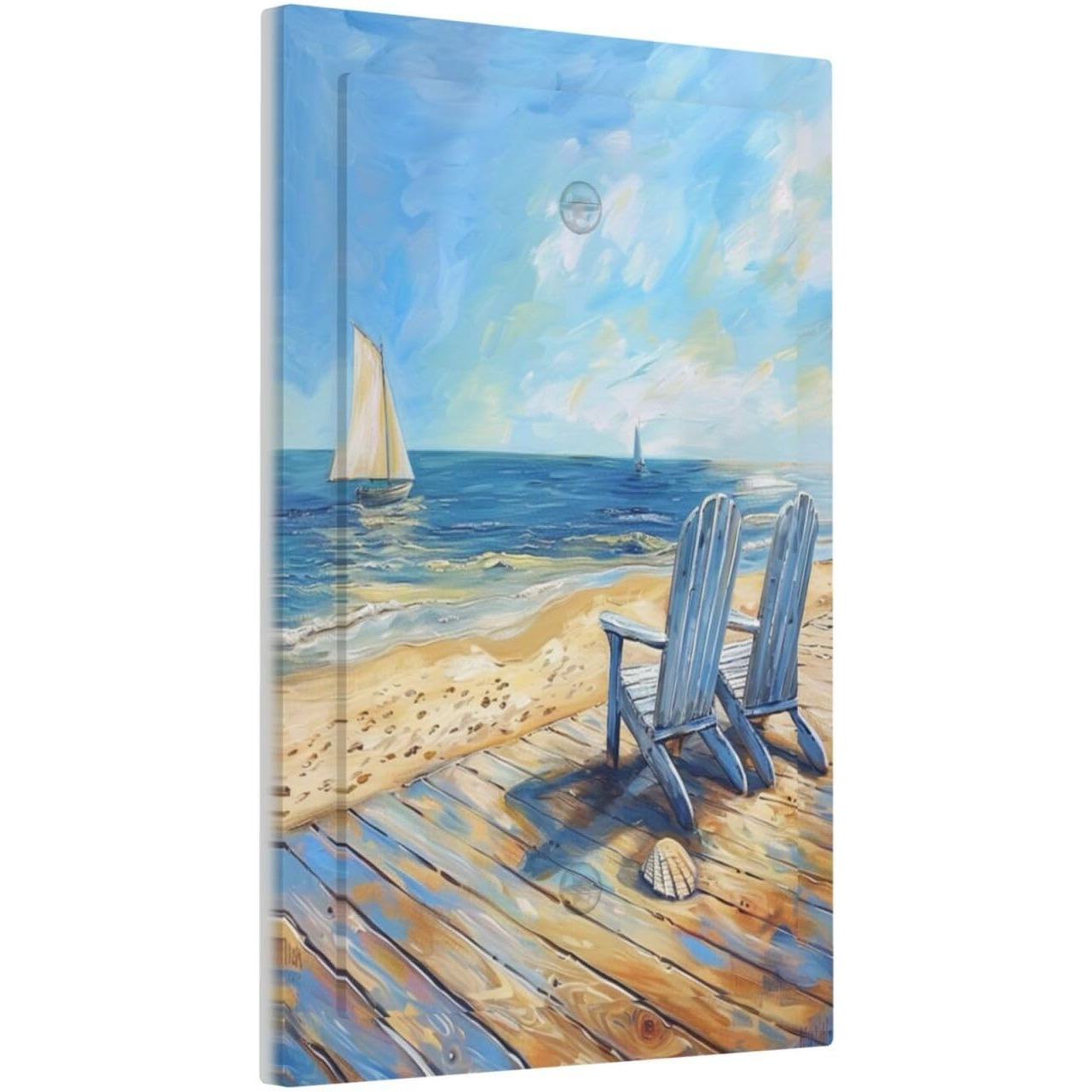 Xuejiaku Light Switch Cover Sea Beach Chair Oil Painting Ocean Sailboat 1 Gang Wall Plate Cover No Device Blank Decorative Outlet Covers Electrical Switchplate For Bathroom Home Decor