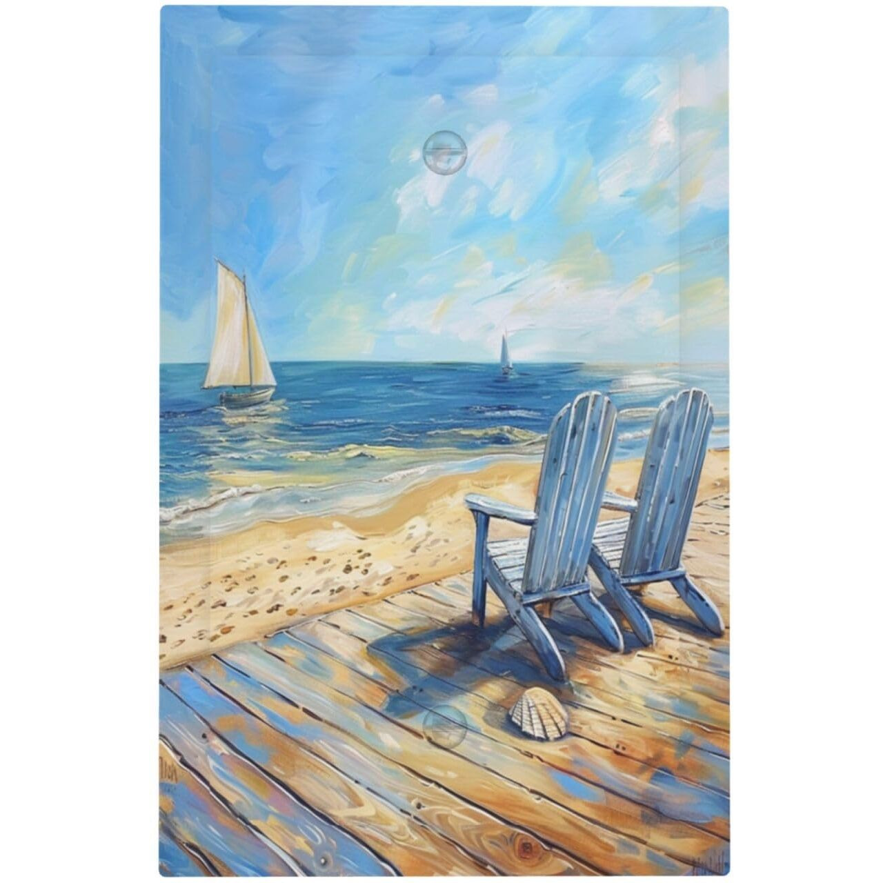 Xuejiaku Light Switch Cover Sea Beach Chair Oil Painting Ocean Sailboat 1 Gang Wall Plate Cover No Device Blank Decorative Outlet Covers Electrical Switchplate For Bathroom Home Decor
