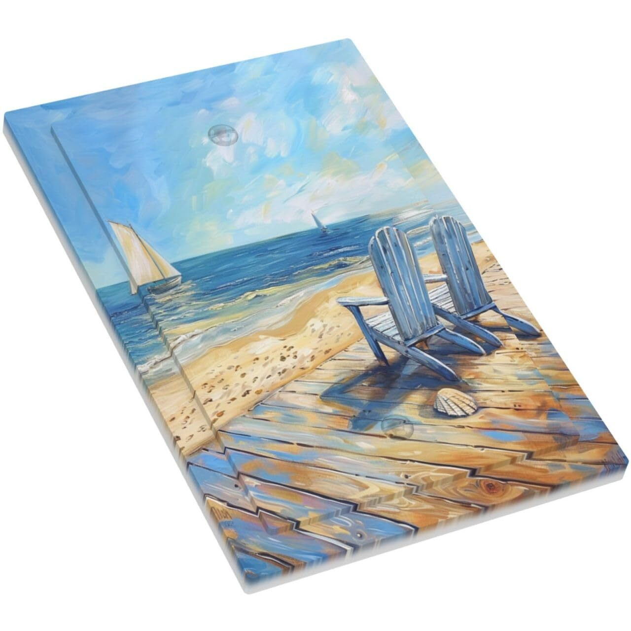 Xuejiaku Light Switch Cover Sea Beach Chair Oil Painting Ocean Sailboat 1 Gang Wall Plate Cover No Device Blank Decorative Outlet Covers Electrical Switchplate For Bathroom Home Decor