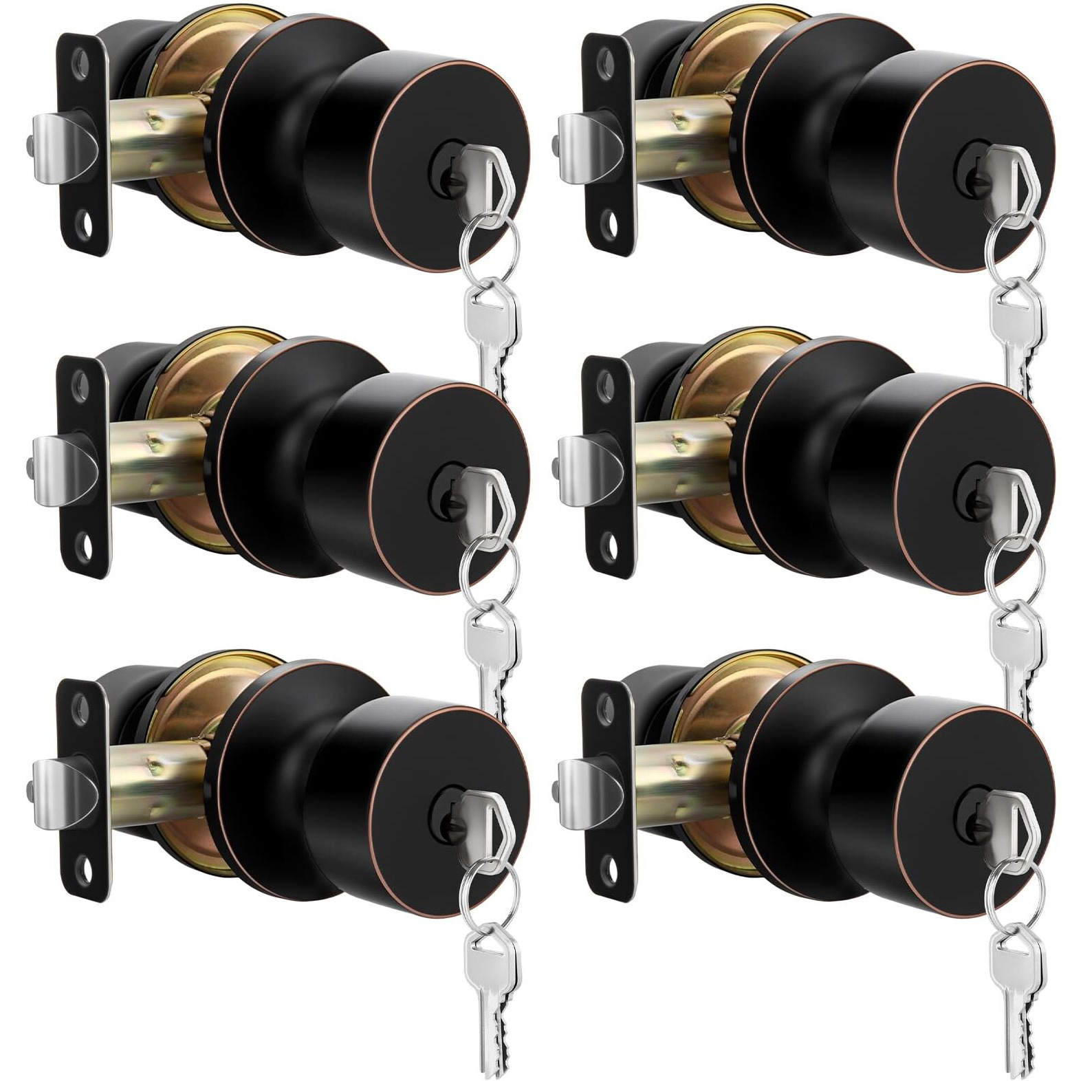Goldenwarm Entry Door Knob Bronze, Oil-Rubbed Bronze Keyed Door Knob, Door Knobs Exterior Bronze Door Knobs With Lock And Key (6 Pack)