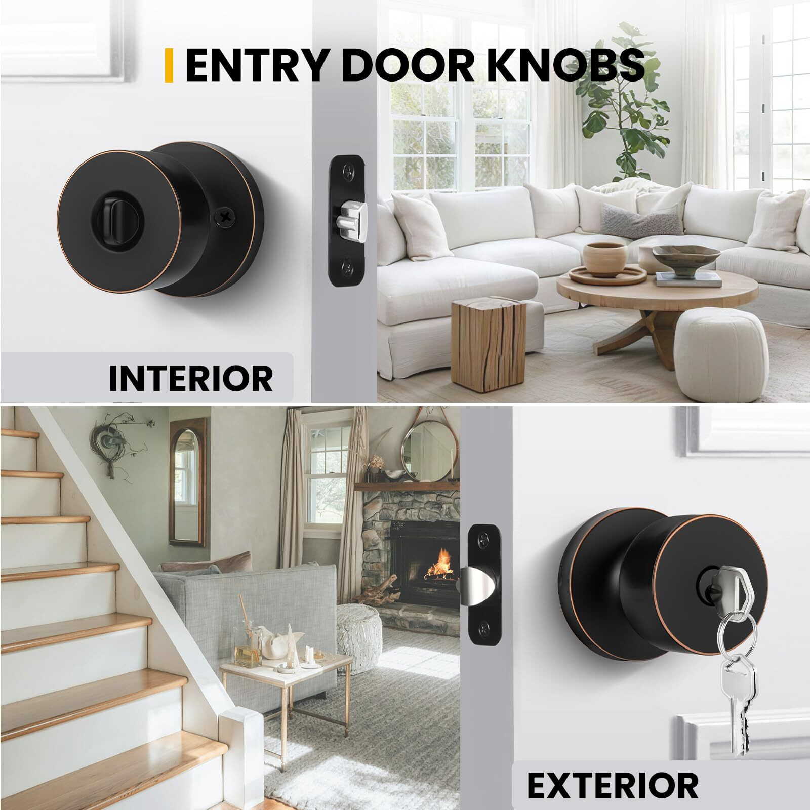 Goldenwarm Entry Door Knob Bronze, Oil-Rubbed Bronze Keyed Door Knob, Door Knobs Exterior Bronze Door Knobs With Lock And Key (6 Pack)