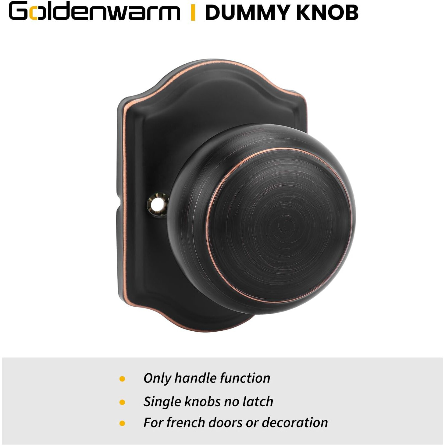 Goldenwarm 6 Pieces Oil Rubbed Bronze Single Side Door Handles, No-Turning Function Push/Pull Half Dummy Door Knobs For Closet, French Double Doors