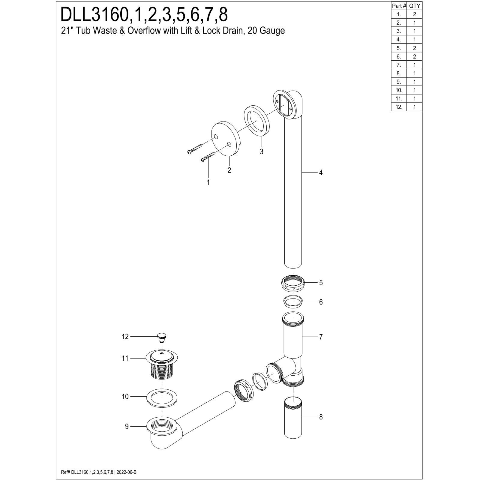 Kingston Brass Dll3165 Made To Match Tub Waste And Overflow, 25-1/2 Inch Length, Oil Rubbed Bronze