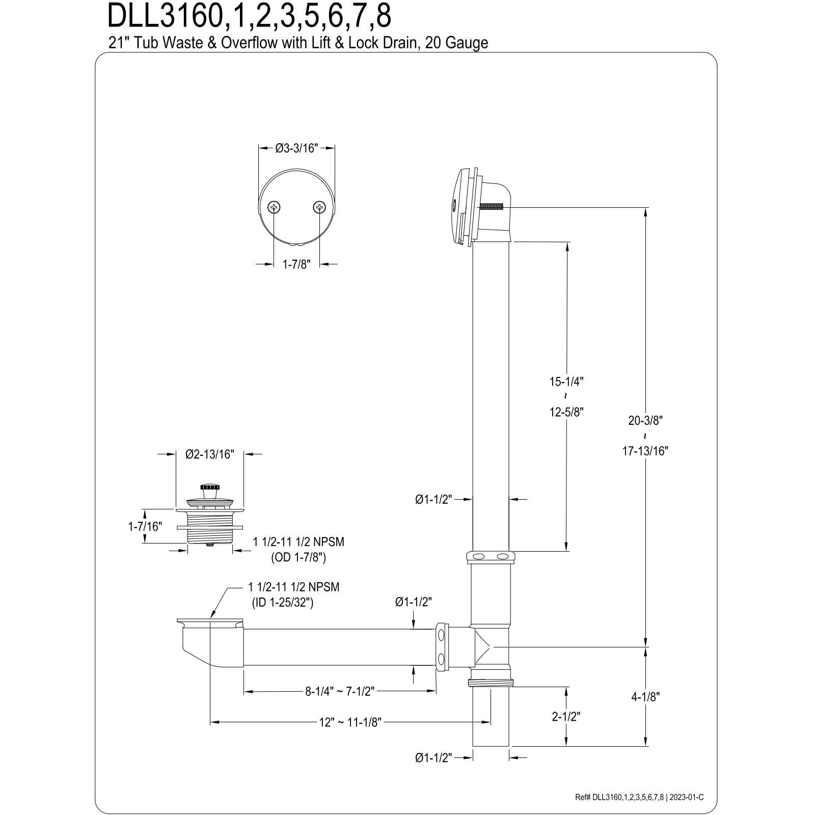 Kingston Brass Dll3165 Made To Match Tub Waste And Overflow, 25-1/2 Inch Length, Oil Rubbed Bronze
