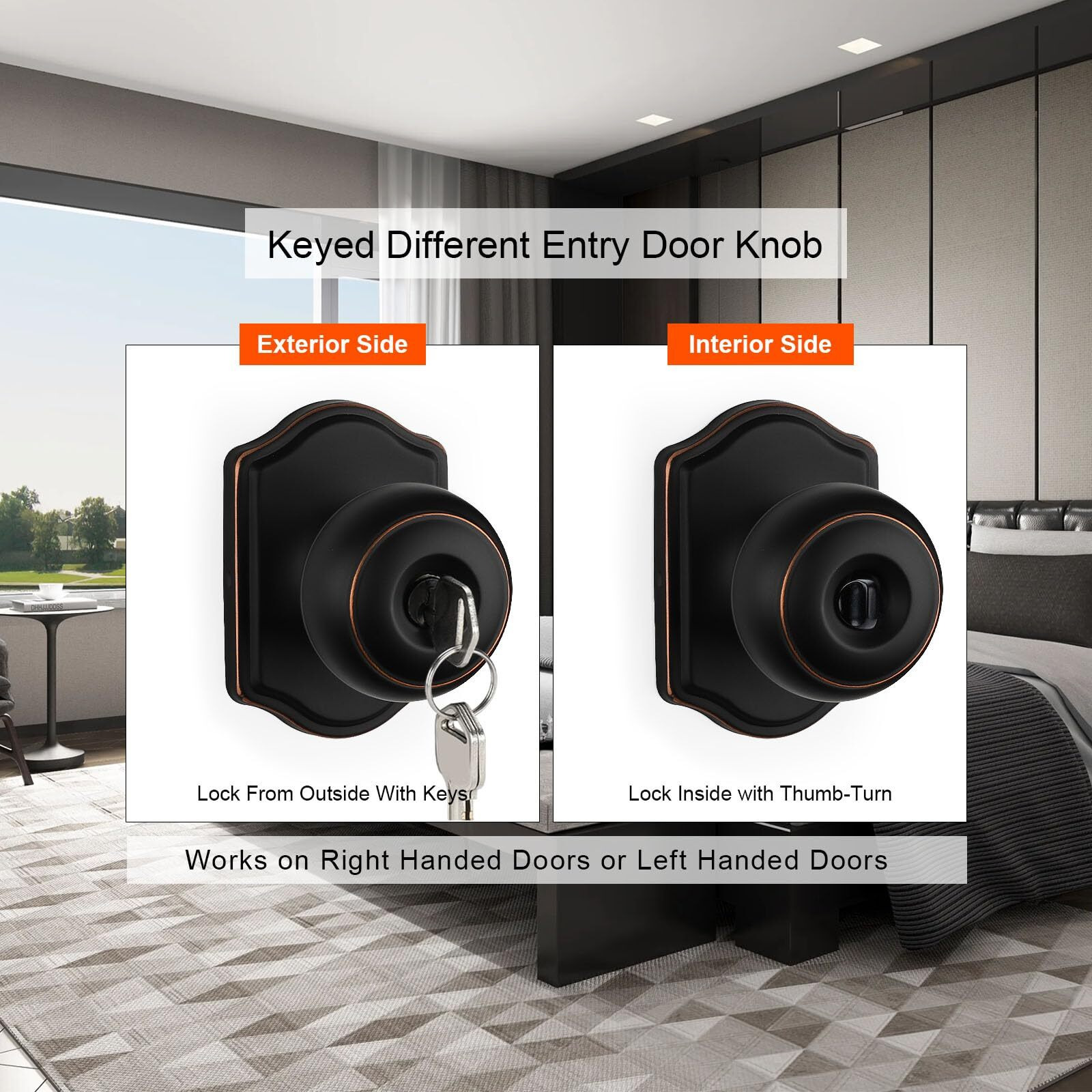 Haidms Keyed Entry Bronze Door Knob Interior, Exterior Locking Door Knobs, Oil Rubbed Bronze Exterior Doorknobs With Lock And Key, 1 Pack