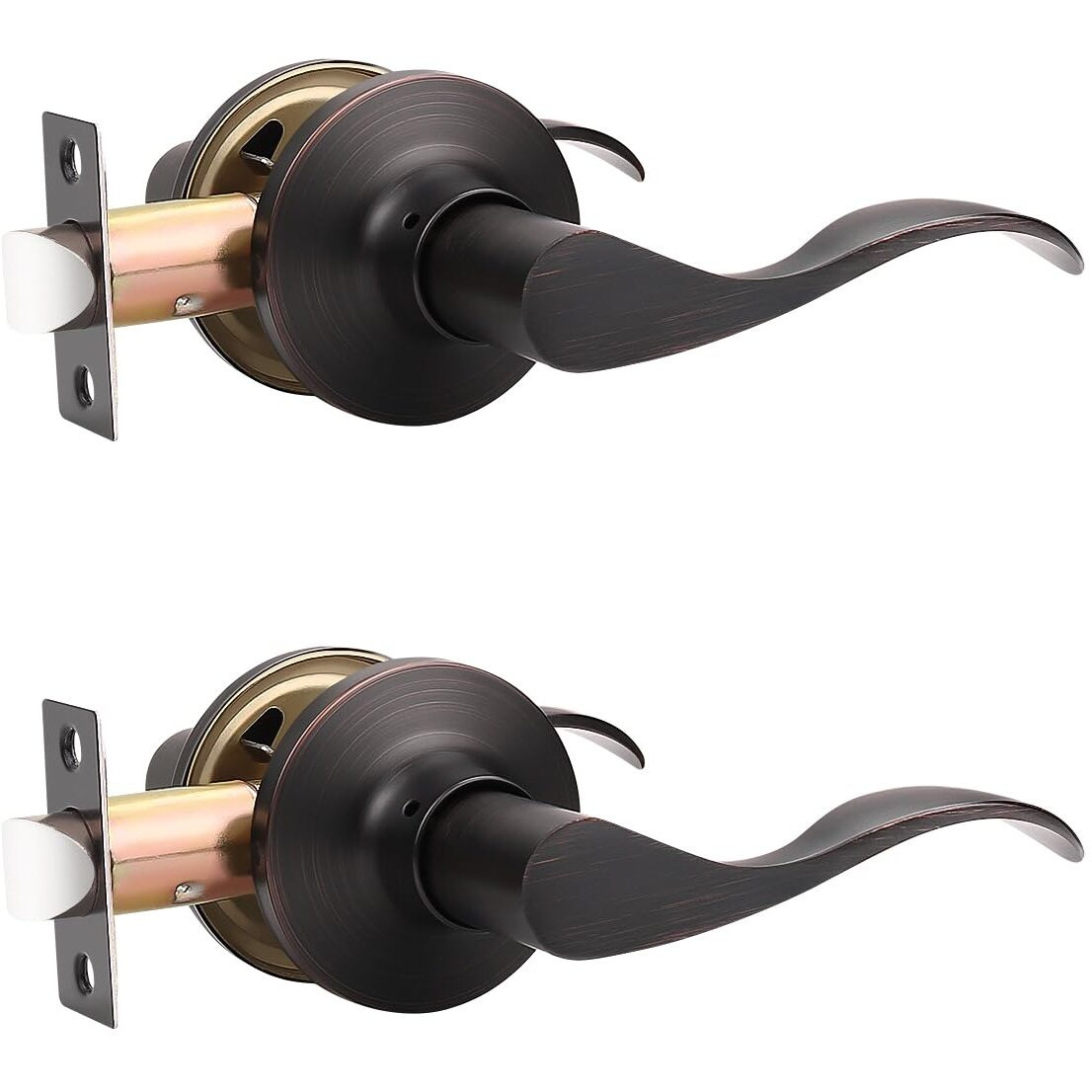 Mengico 2 Pack Passage Door Lever No Lock, Oil Rubbed Bronze Door Handle Interior, Closet Hallway Door Handle,Reversible Wave Lever Handles