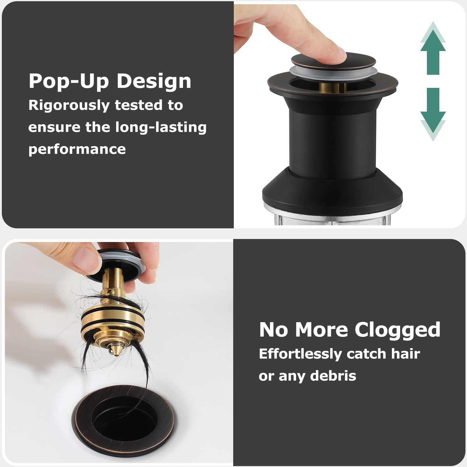 Parlos Bathroom Sink Drain Without Overflow, Metal Pop Up Drain For Vessel Sink, Oil Rubbed Bronze, 2108603