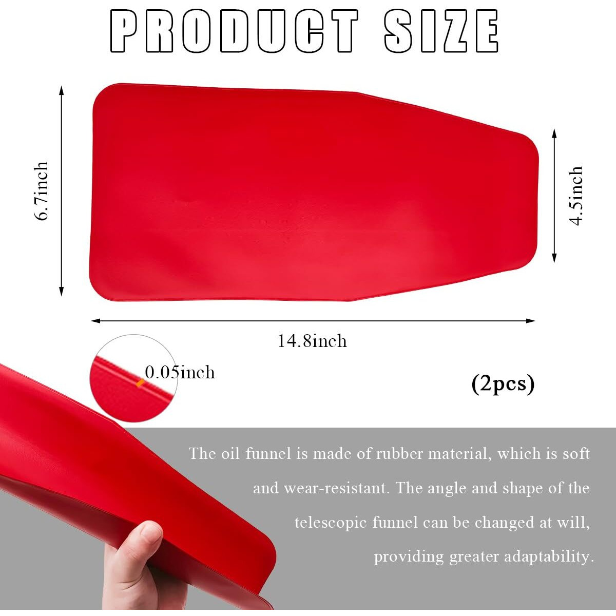 Gasedin 2Pcs Flexible Draining Tool Oil Funnel, Multi-Purpose Foldable Funnel Oil Guide Plate Spill-Free Oil Filling, Reusable Flexible Oil Change Draining Tool For Car Motorcycle (Red)