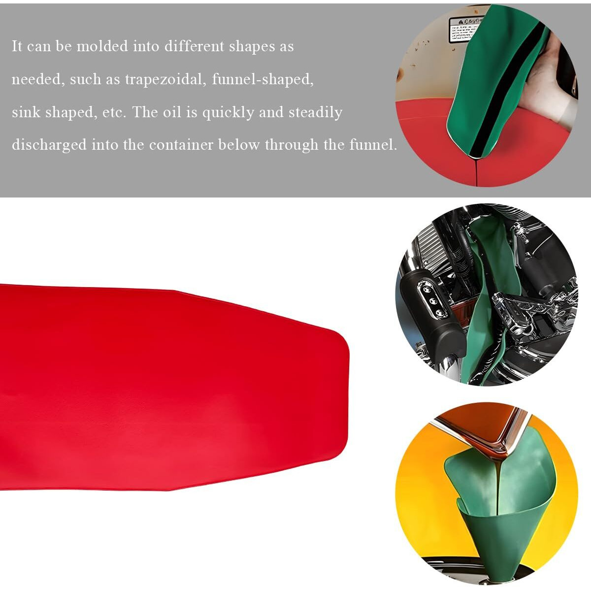 Gasedin 2Pcs Flexible Draining Tool Oil Funnel, Multi-Purpose Foldable Funnel Oil Guide Plate Spill-Free Oil Filling, Reusable Flexible Oil Change Draining Tool For Car Motorcycle (Red)