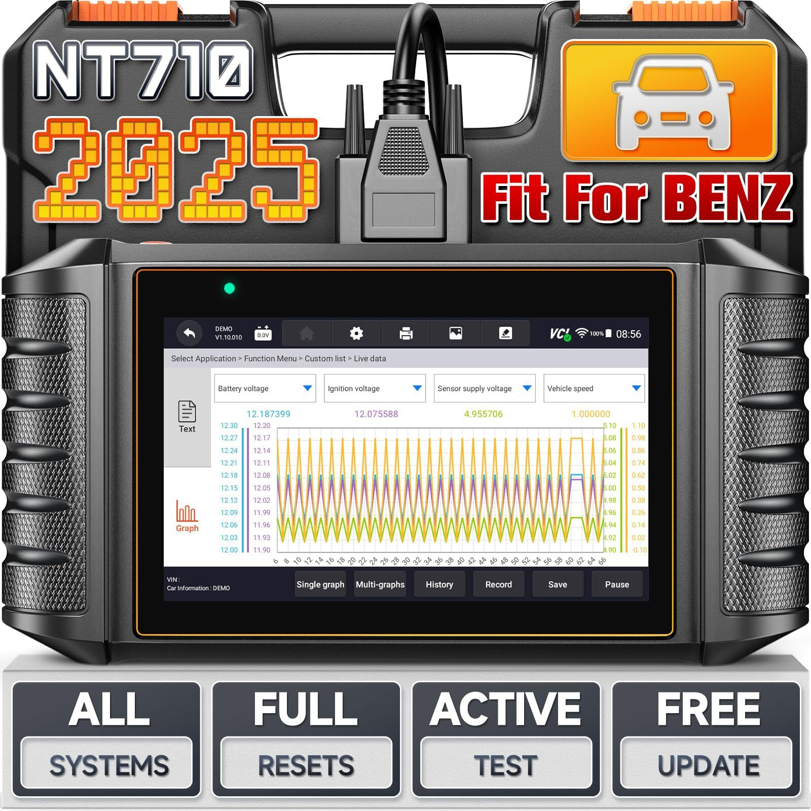 Foxwell Nt710 Fit For Mercedes-Benz Obd2 Scanner, Full System Diagnostic Scan Tool, Bidirectional Control, All Free Resets Air Suspension/Abs Bleeding/Oil/Srs/Epb, Code Reader, Auto Vin, Wifi Update