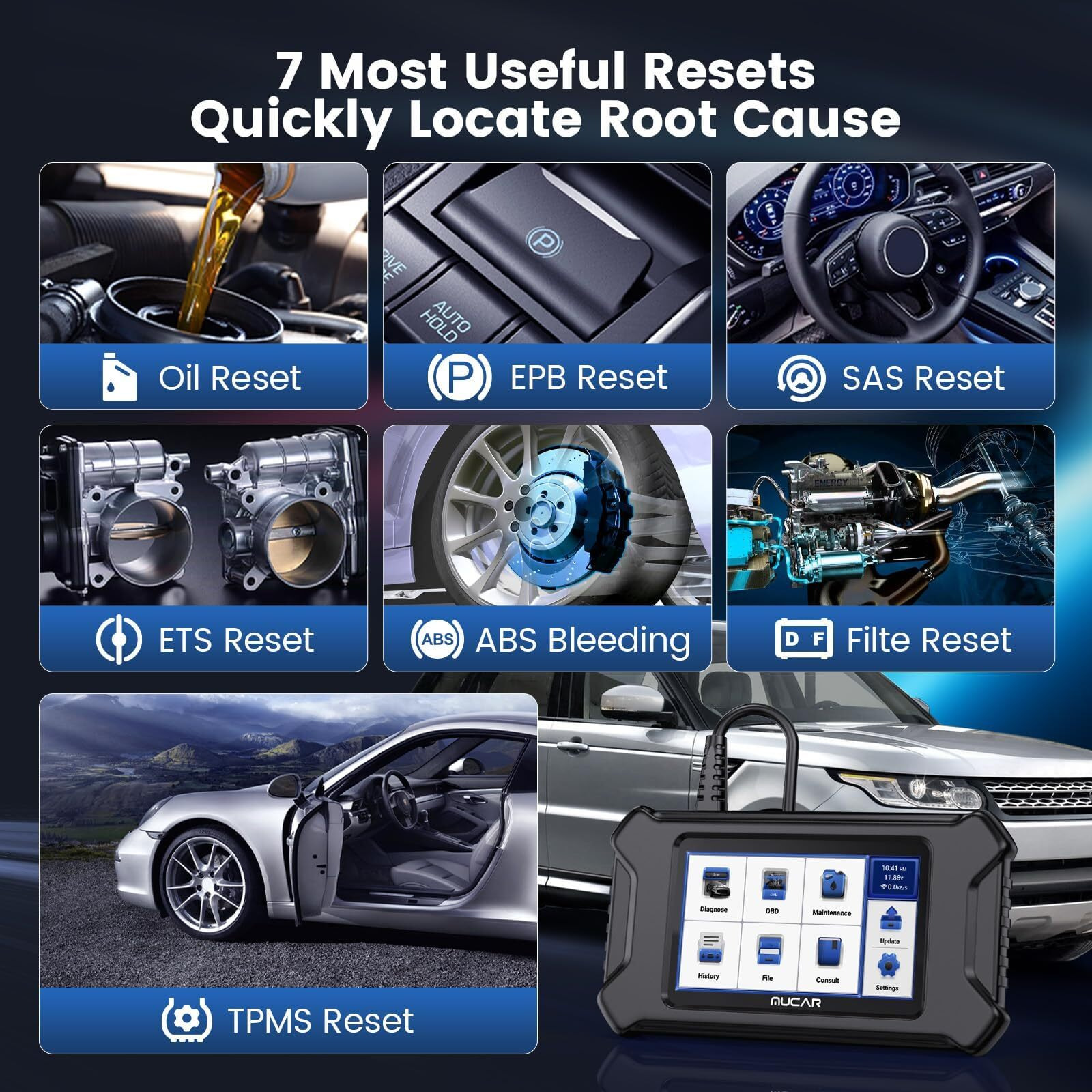 Mucar Cs6 Obd2 Scanner Diagnostic Tool, Engine Transmission Bcm Car Scanner, Abs Code Reader, Srs Tpms Scan Tool, 7 Reset Service, Oil/Epb/Sas/Tpms/Dpf/Throttle/Abs Bleed, Auto Vin, Free Update