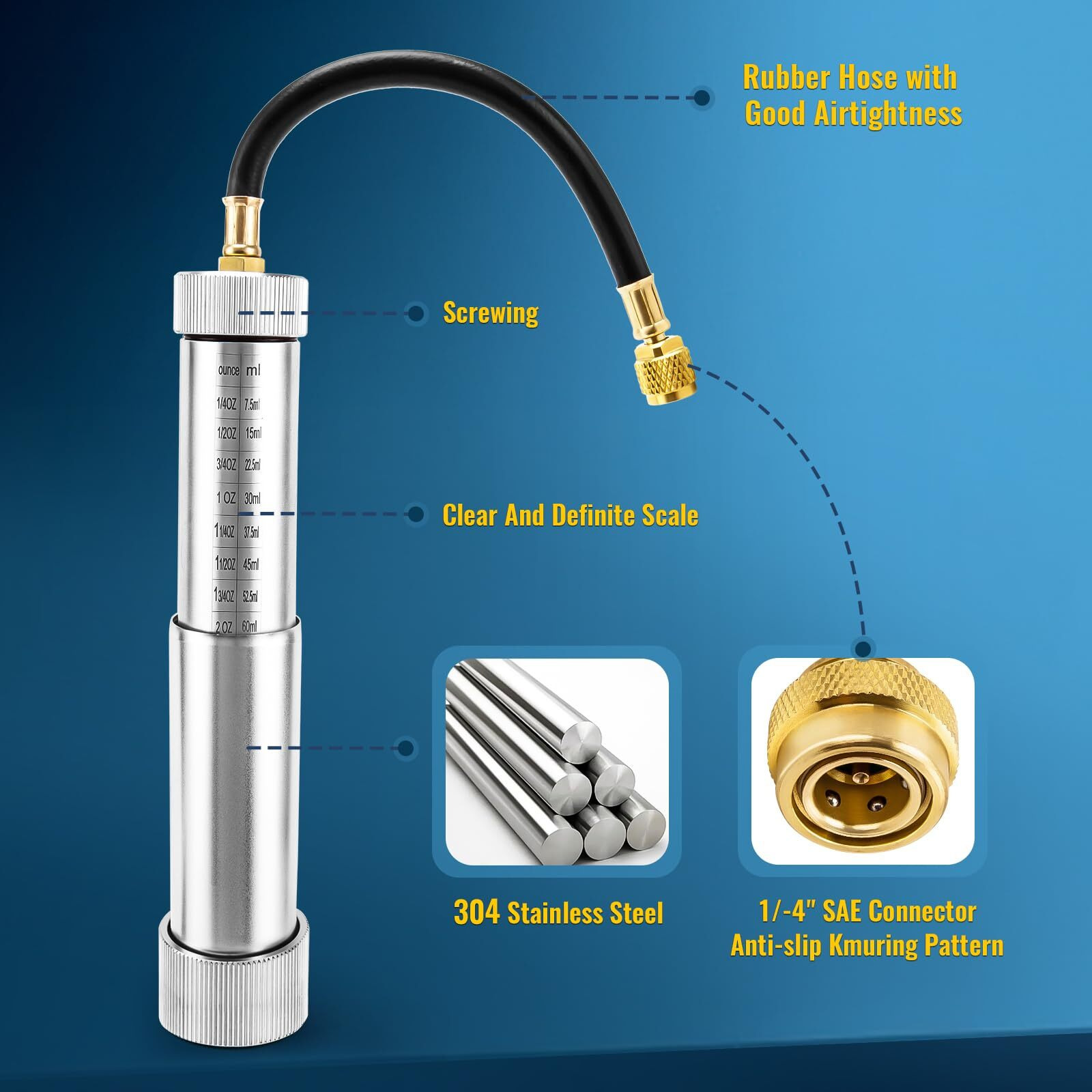 R134A R1234Yf Ac Oil Injector Tool Ac Dye Injector Kit With R134A Adjustable Quick Coupler, R1234Yf Quick Coupler And 2 Oil Checkers, Ac Oil Dye Injector Kit For R134A R1234Yf Refrigerant System