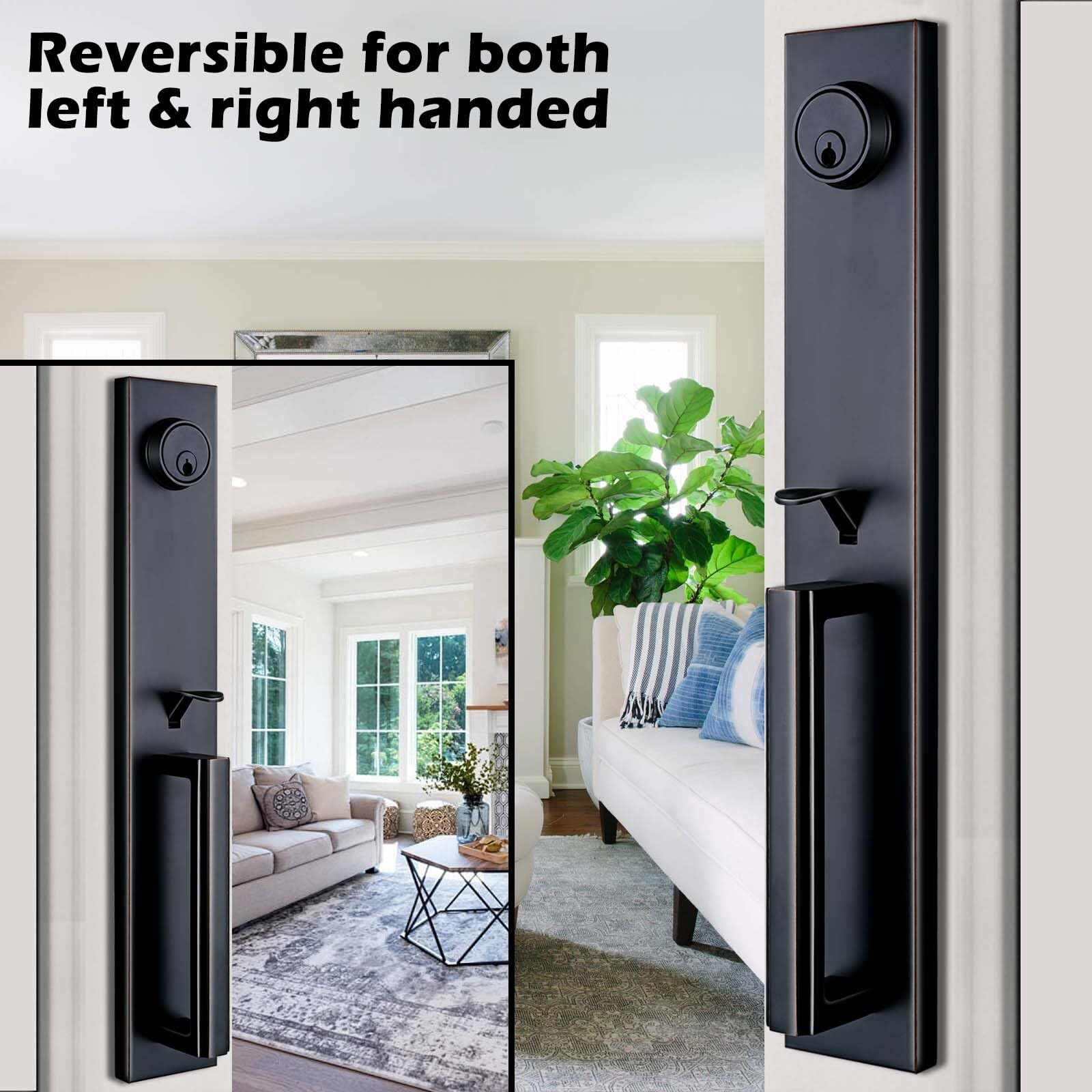 Front Door Handleset Handleset With Knob Door Handle For Entrance Reversible For Right And Left Handed And A Single Cylinder Deadbolt Handle Set Oil Rubbed Bronze Finish Mdhst201610B-Amz