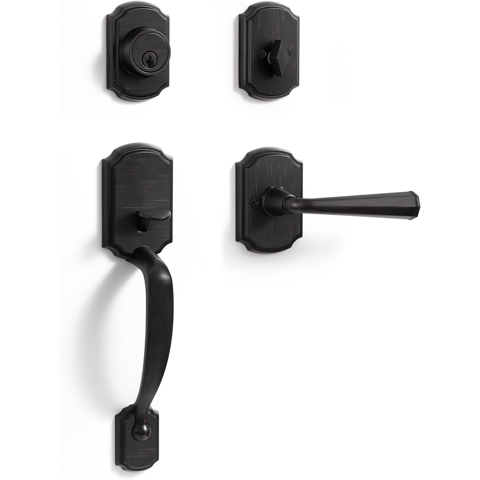 Sorwduerm 1 Pack Oil Rubbed Bronze Front Door Handle And Deadbolt Set Reversible Lever Entry Lock Handleset With Key Single Cylinder